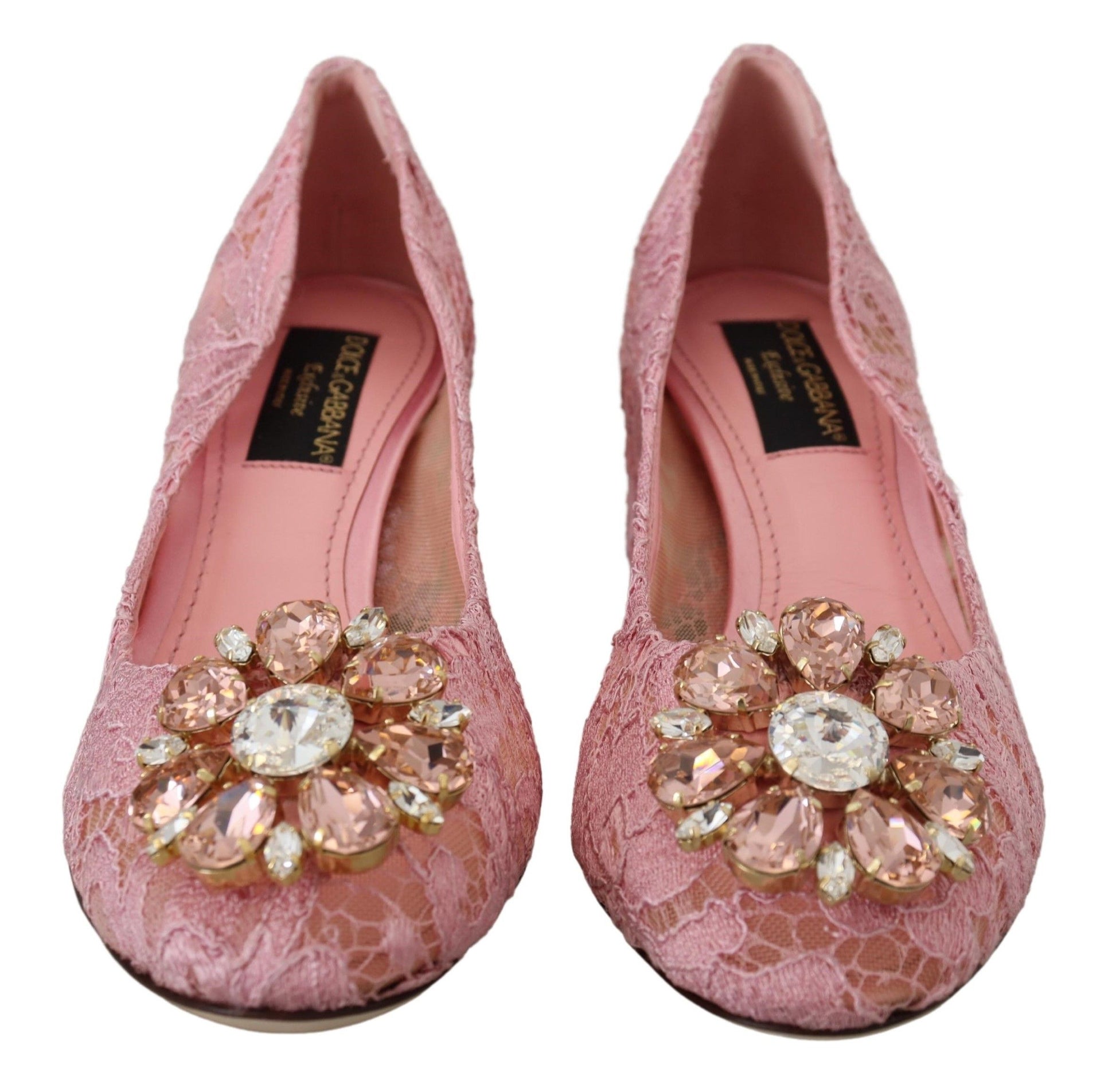 Chaussures à talons Dolce & Gabbana en dentelle Taormina rose avec cristaux couleurs pastel