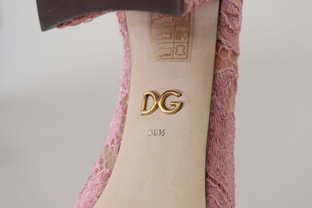 Chaussures à talons Dolce & Gabbana en dentelle Taormina rose avec cristaux couleurs pastel