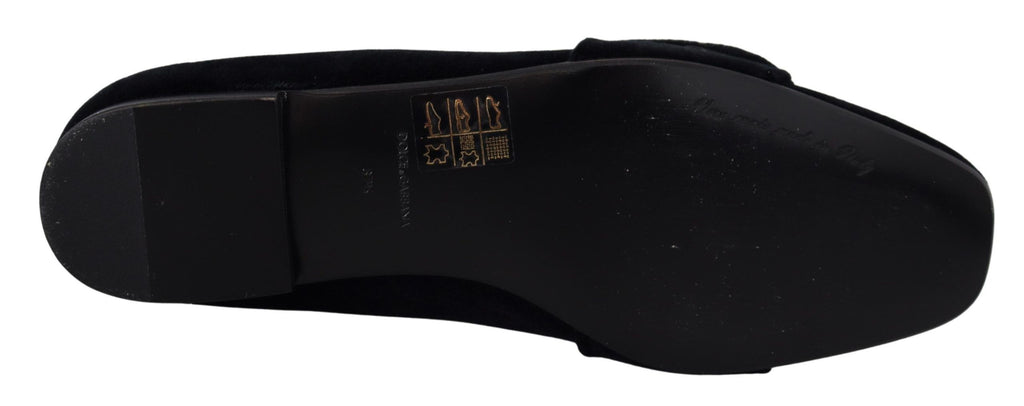 Chaussures plates loafers en velours noir et cristaux Dolce & Gabbana