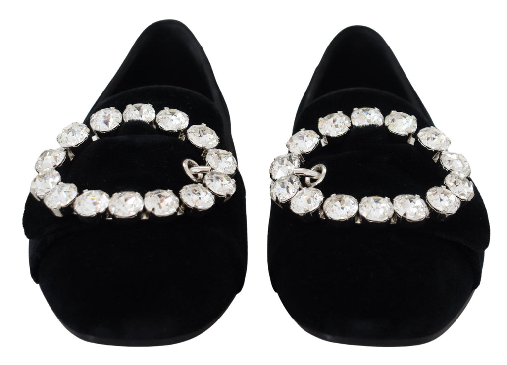 Chaussures plates loafers en velours noir et cristaux Dolce & Gabbana