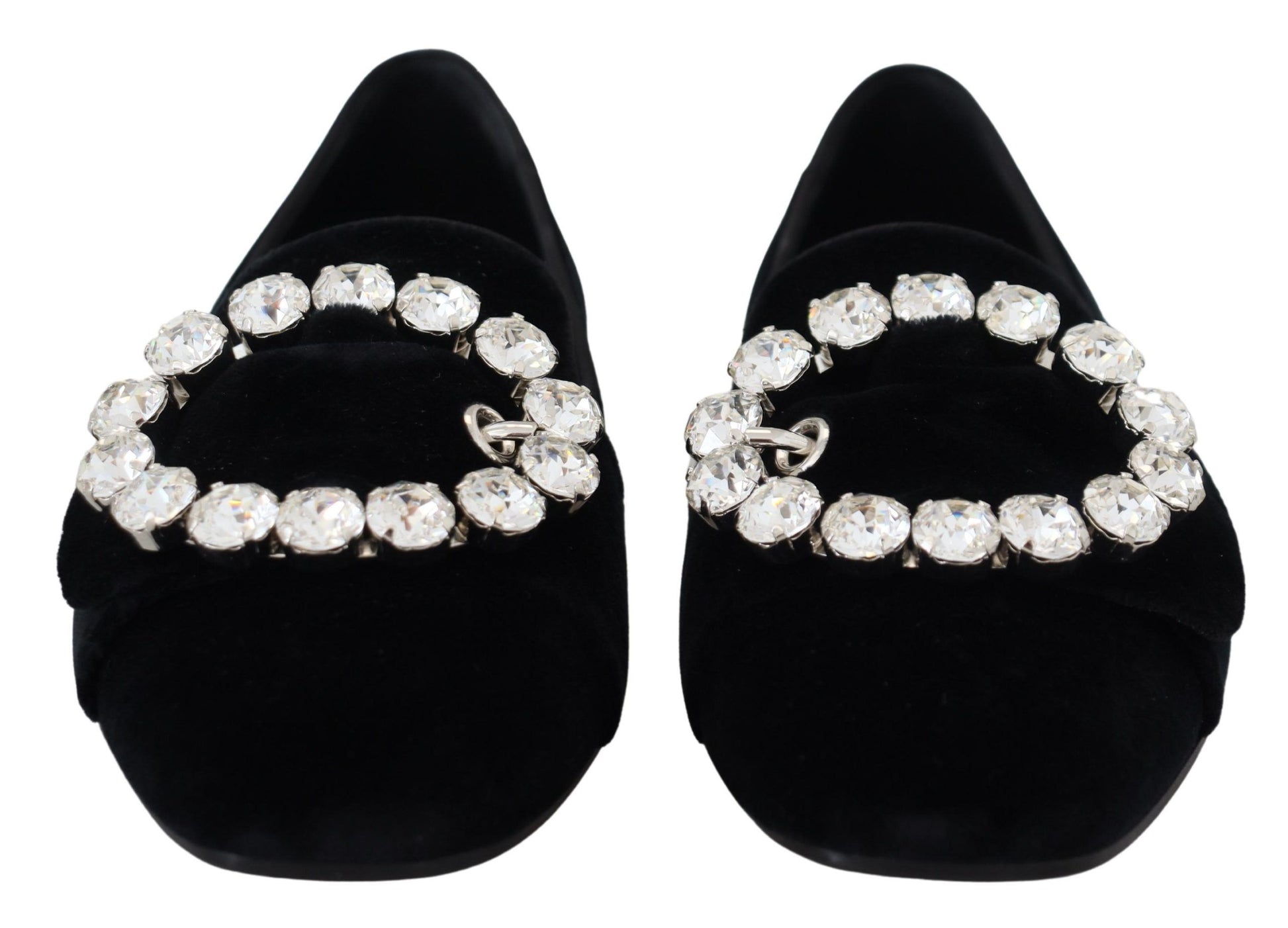 Chaussures plates loafers en velours noir et cristaux Dolce & Gabbana