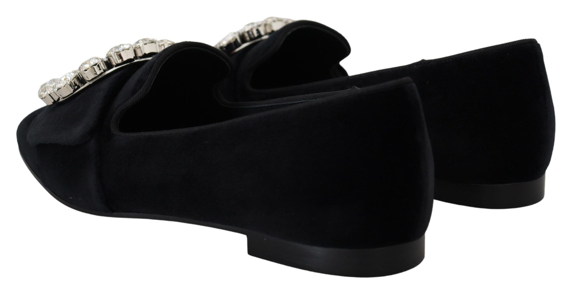 Chaussures plates loafers en velours noir et cristaux Dolce & Gabbana
