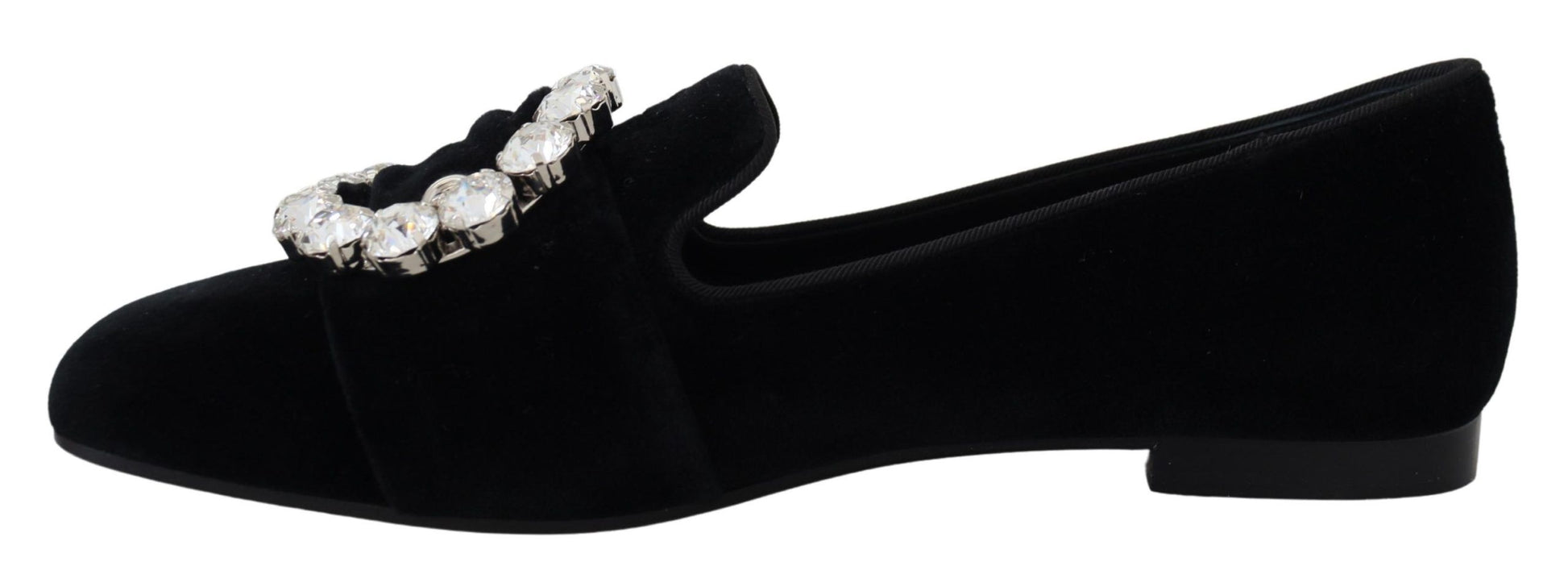 Chaussures plates loafers en velours noir et cristaux Dolce & Gabbana