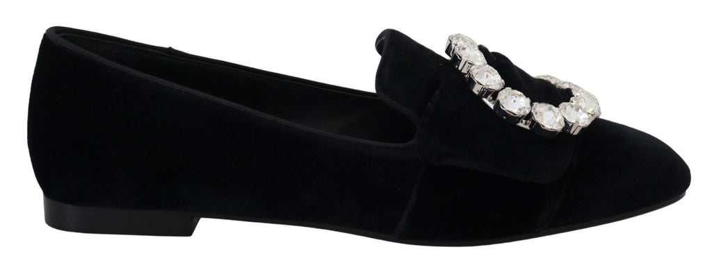 Chaussures plates loafers en velours noir et cristaux Dolce & Gabbana