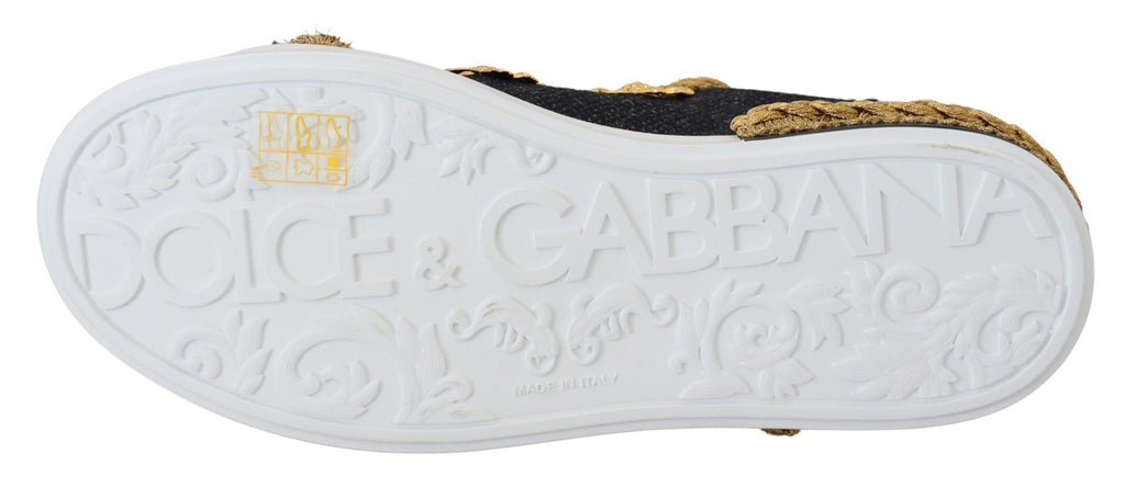 Baskets en cuir Portofino Dolce & Gabbana motif baroque noir et or