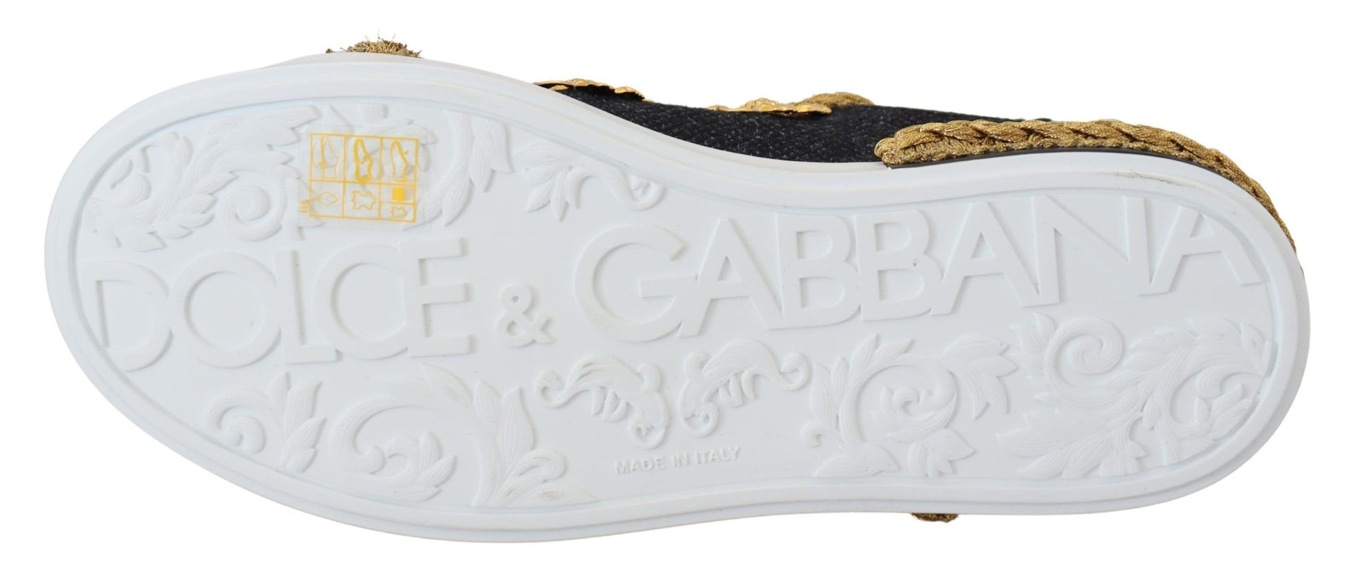 Baskets en cuir Portofino Dolce & Gabbana motif baroque noir et or