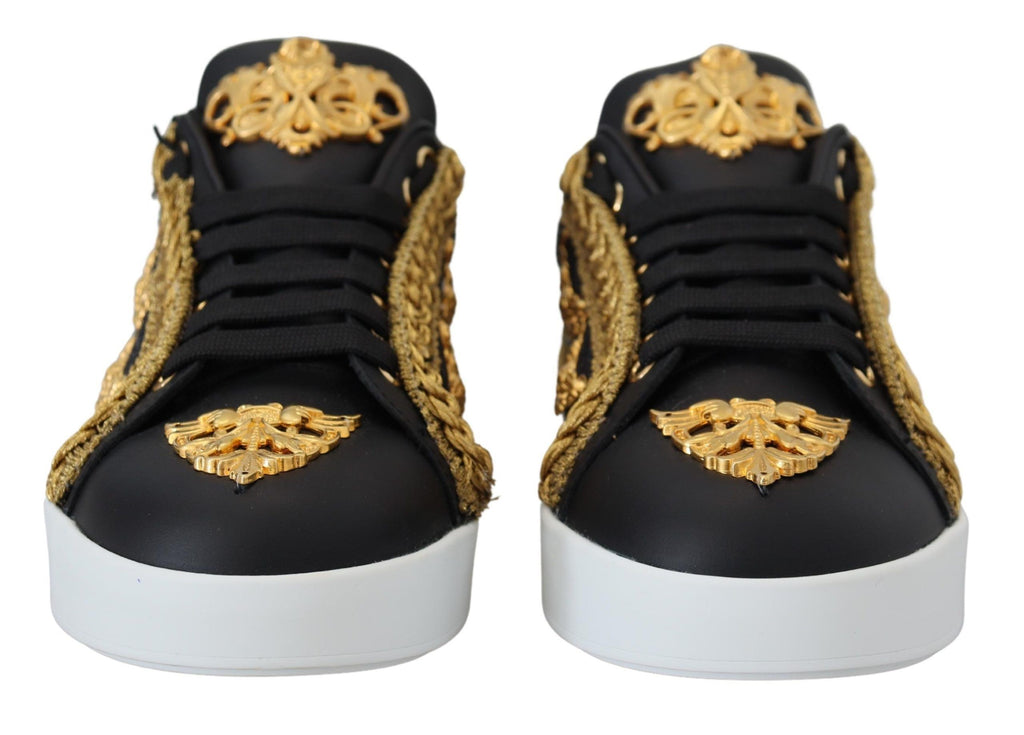 Baskets en cuir Portofino Dolce & Gabbana motif baroque noir et or