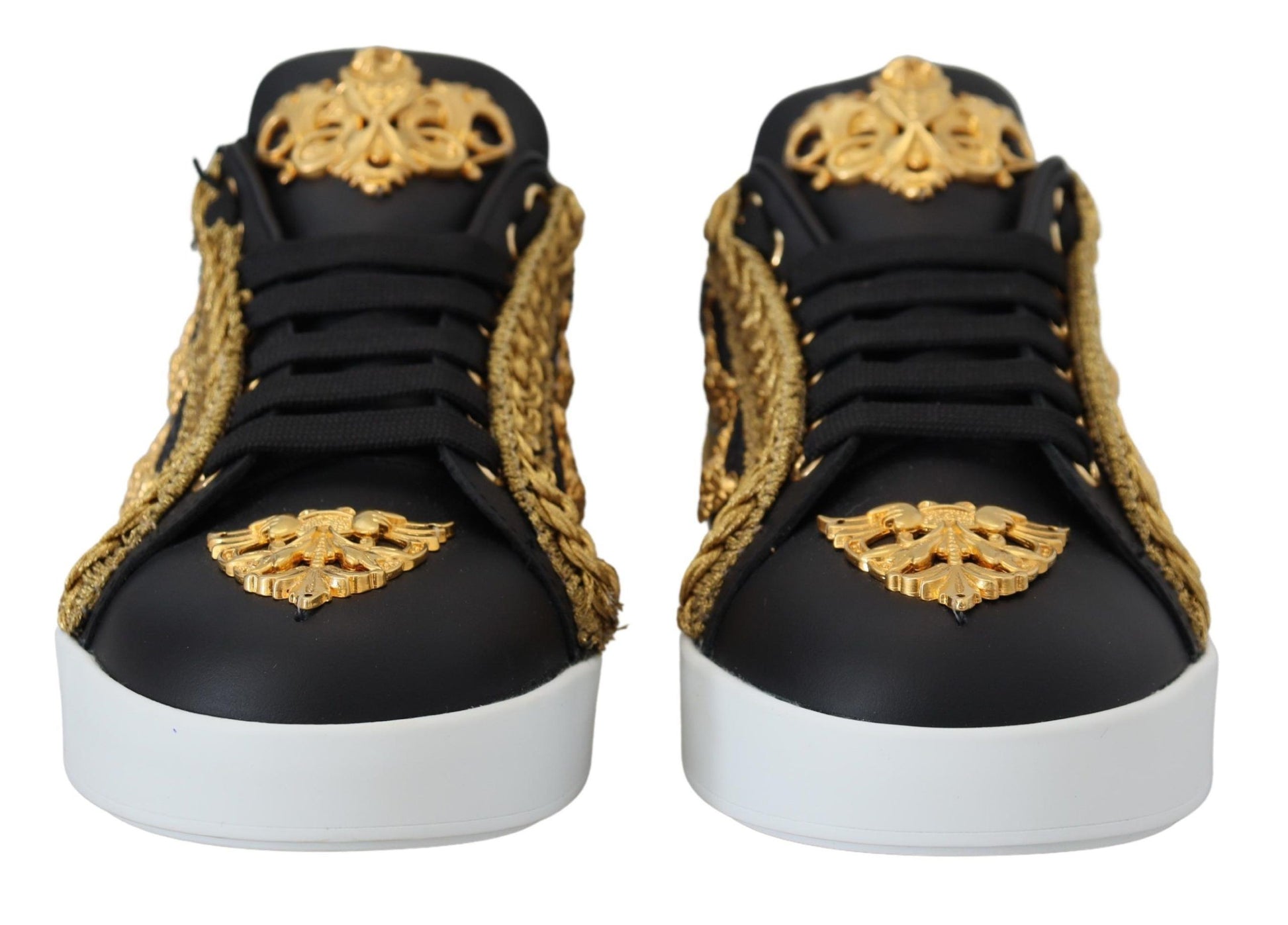 Baskets en cuir Portofino Dolce & Gabbana motif baroque noir et or