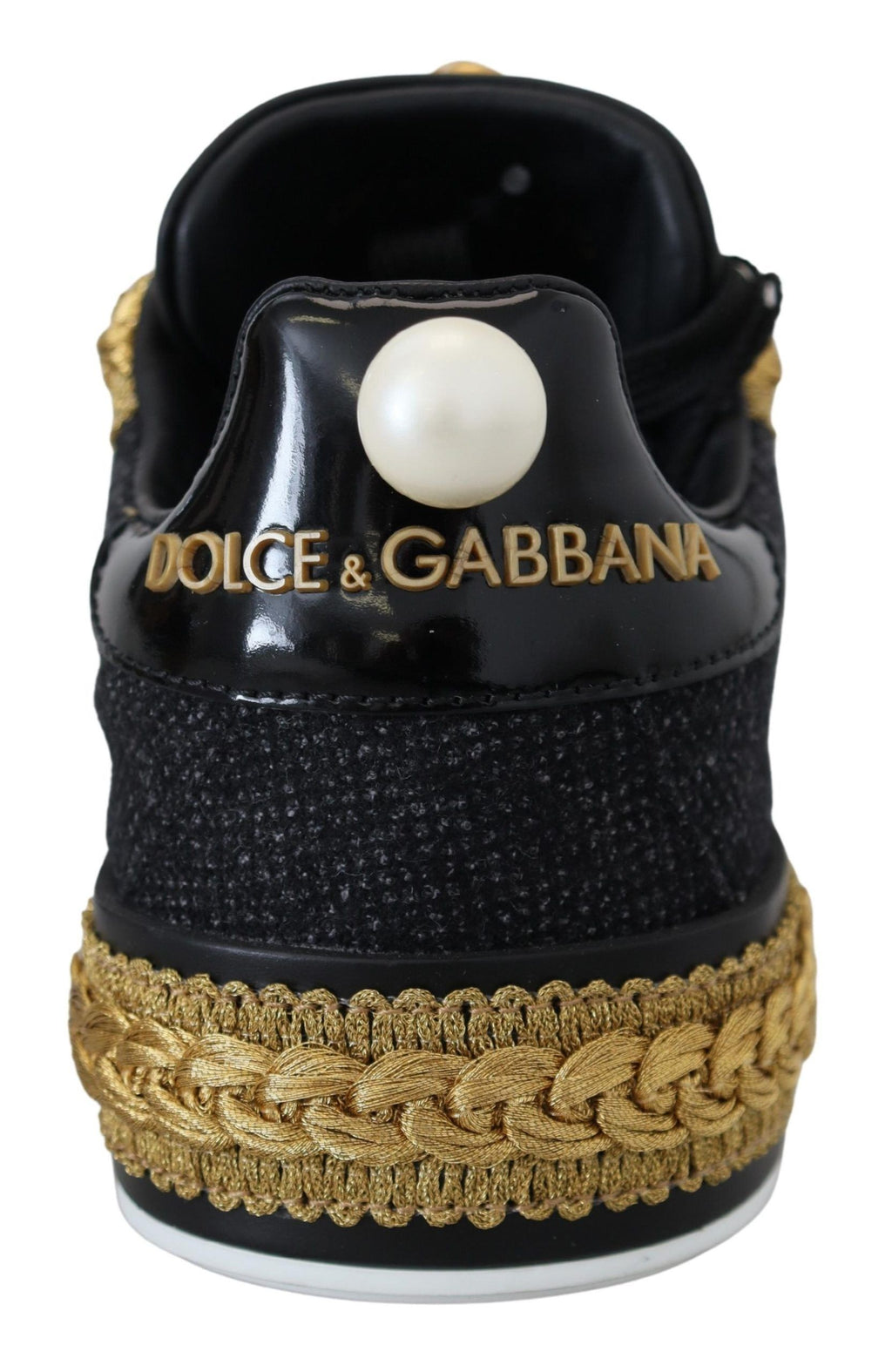 Baskets en cuir Portofino Dolce & Gabbana motif baroque noir et or