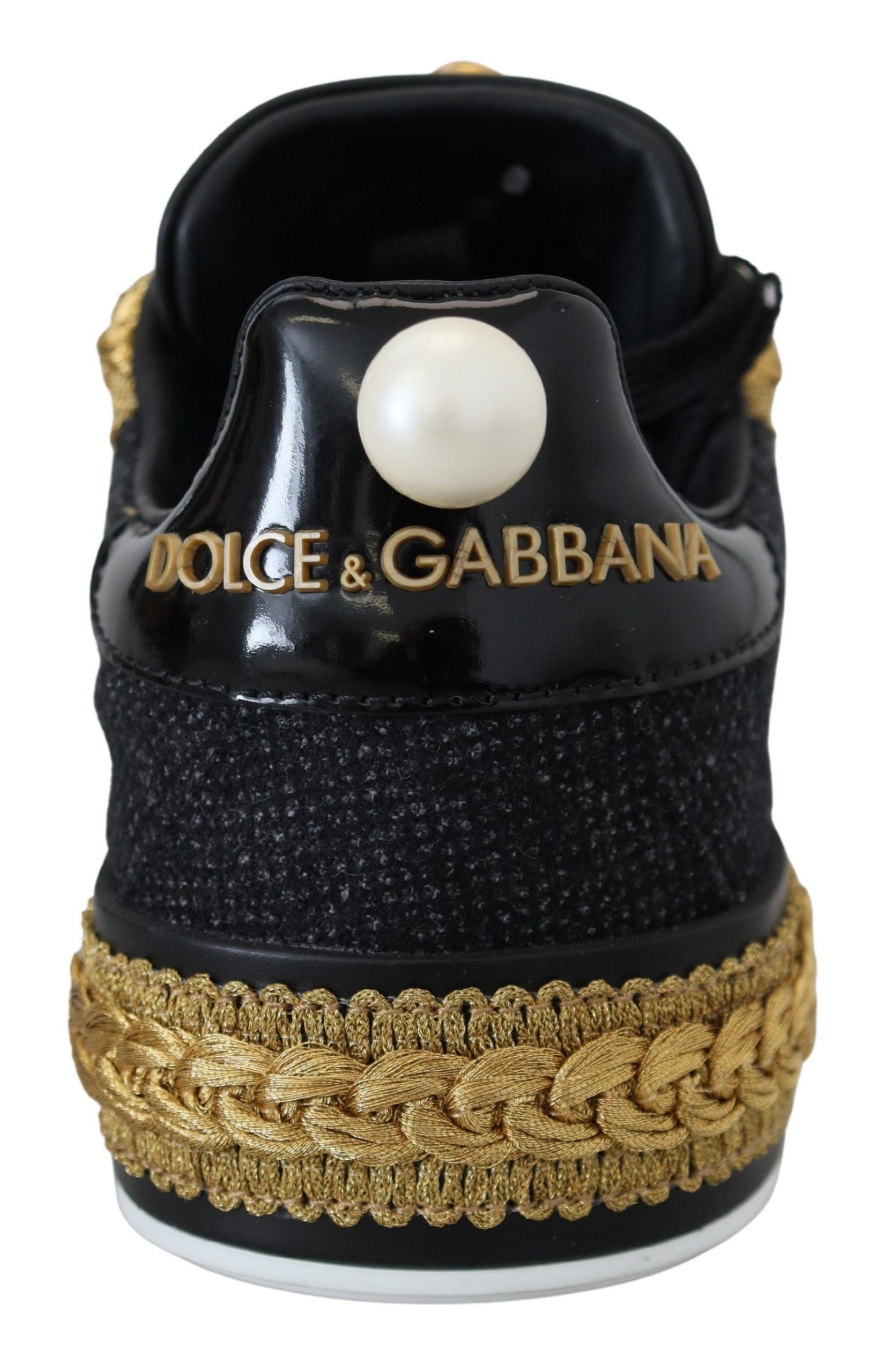 Baskets en cuir Portofino Dolce & Gabbana motif baroque noir et or