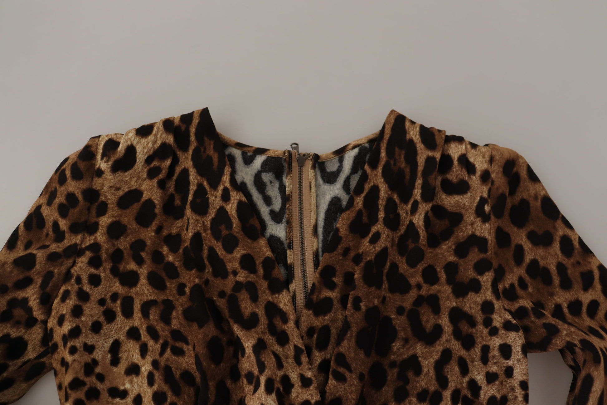 Robe longue portefeuille évasée Dolce & Gabbana en viscose léopard marron