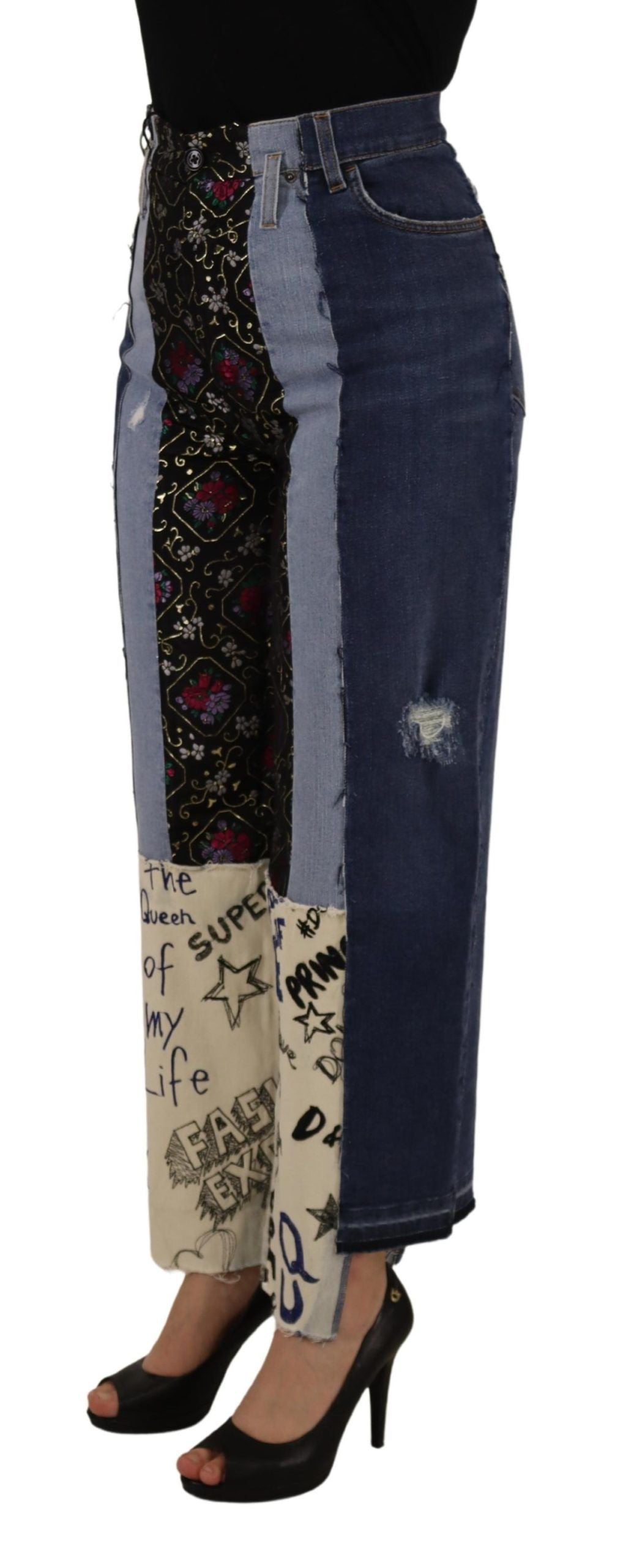 Pantalon large en jean Dolce & Gabbana multicolore à imprimé DG