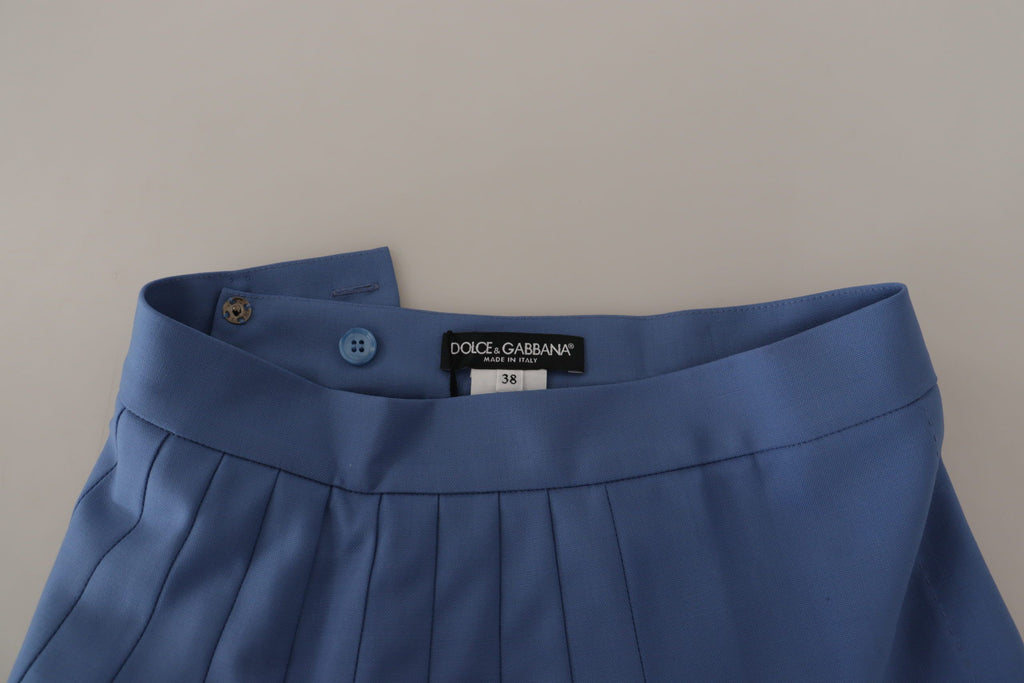 Mini-jupe plissée en laine bleue ornée Dolce & Gabbana