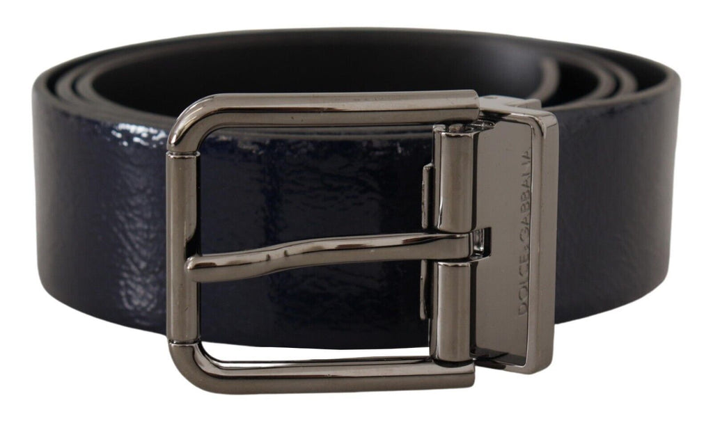 Ceinture Dolce & Gabbana en cuir verni bleu avec boucle logo argentée