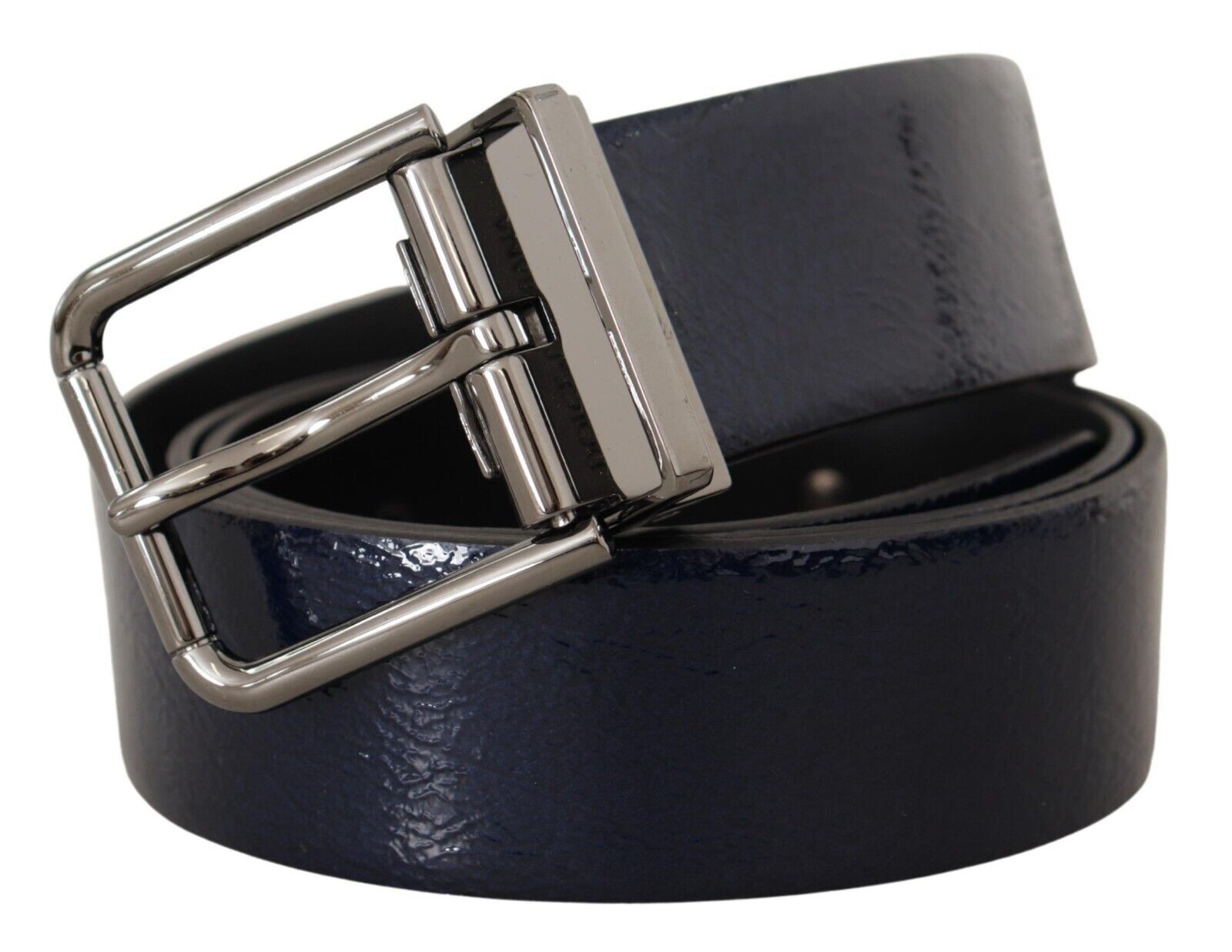 Ceinture Dolce & Gabbana en cuir verni bleu avec boucle logo argentée