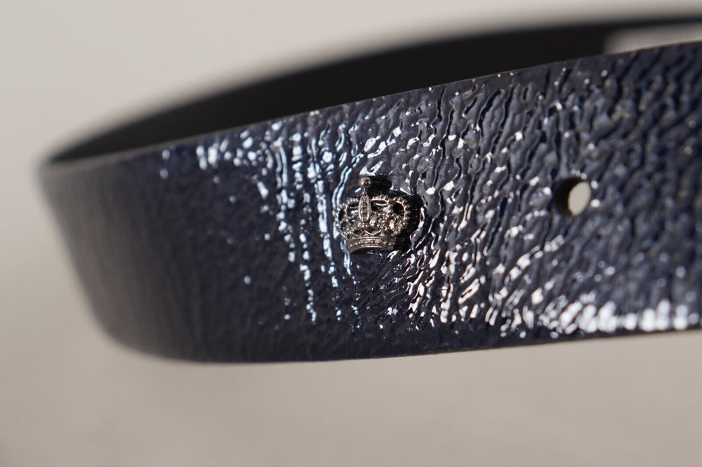 Ceinture Dolce & Gabbana en cuir verni bleu avec boucle logo argentée