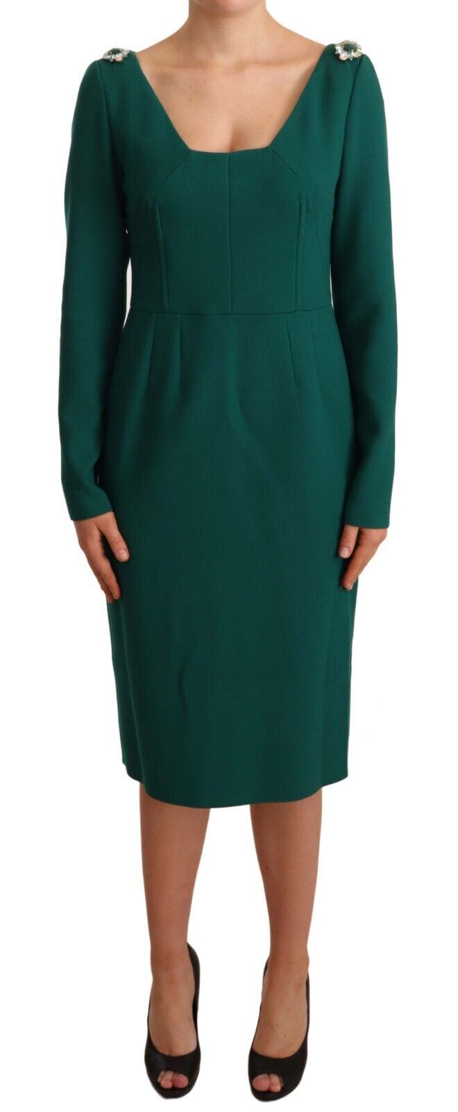 Robe midi Dolce & Gabbana en crêpe stretch vert ornée de cristaux