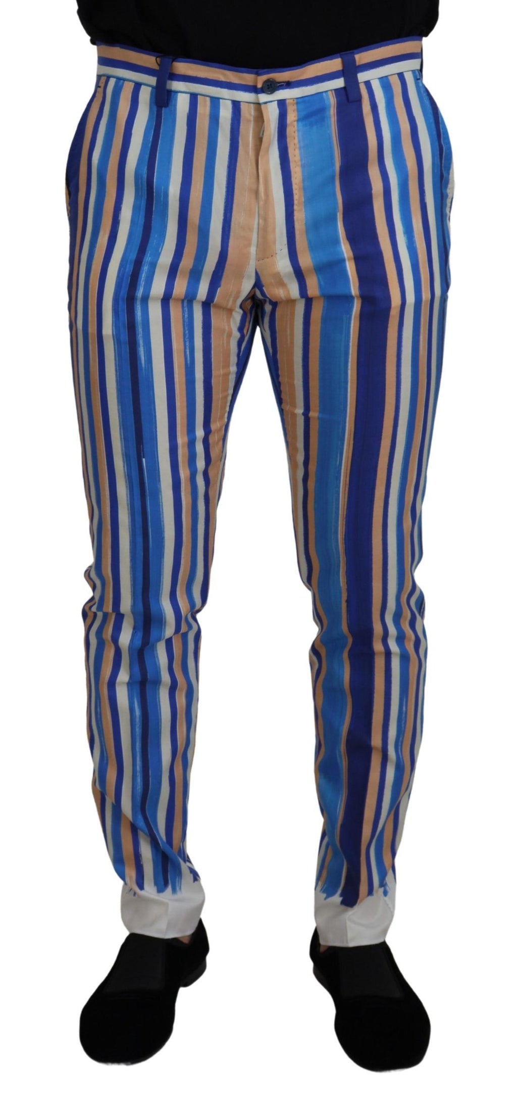 Pantalon slim Dolce & Gabbana en soie et coton rayé bleu
