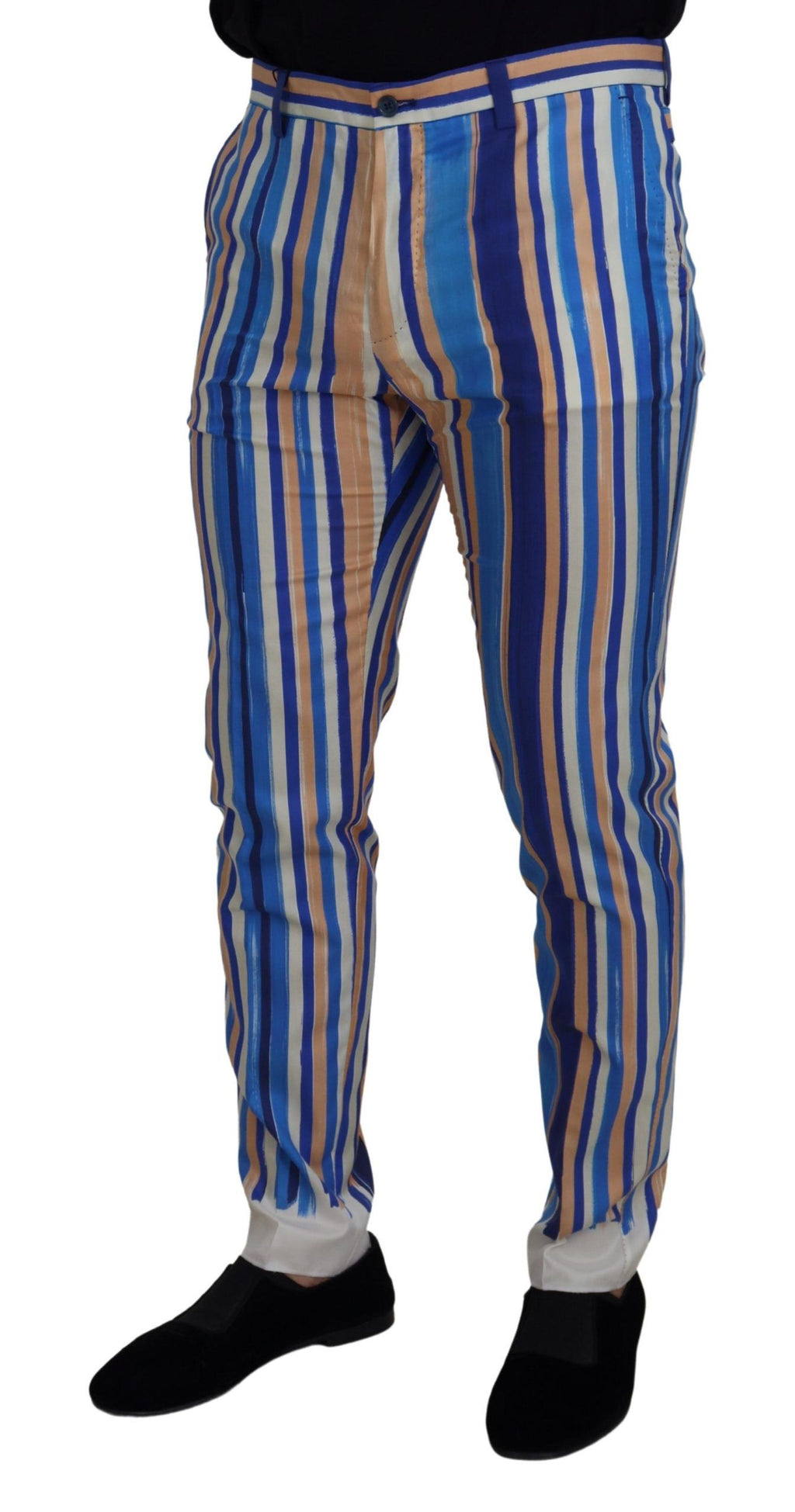 Pantalon slim Dolce & Gabbana en soie et coton rayé bleu