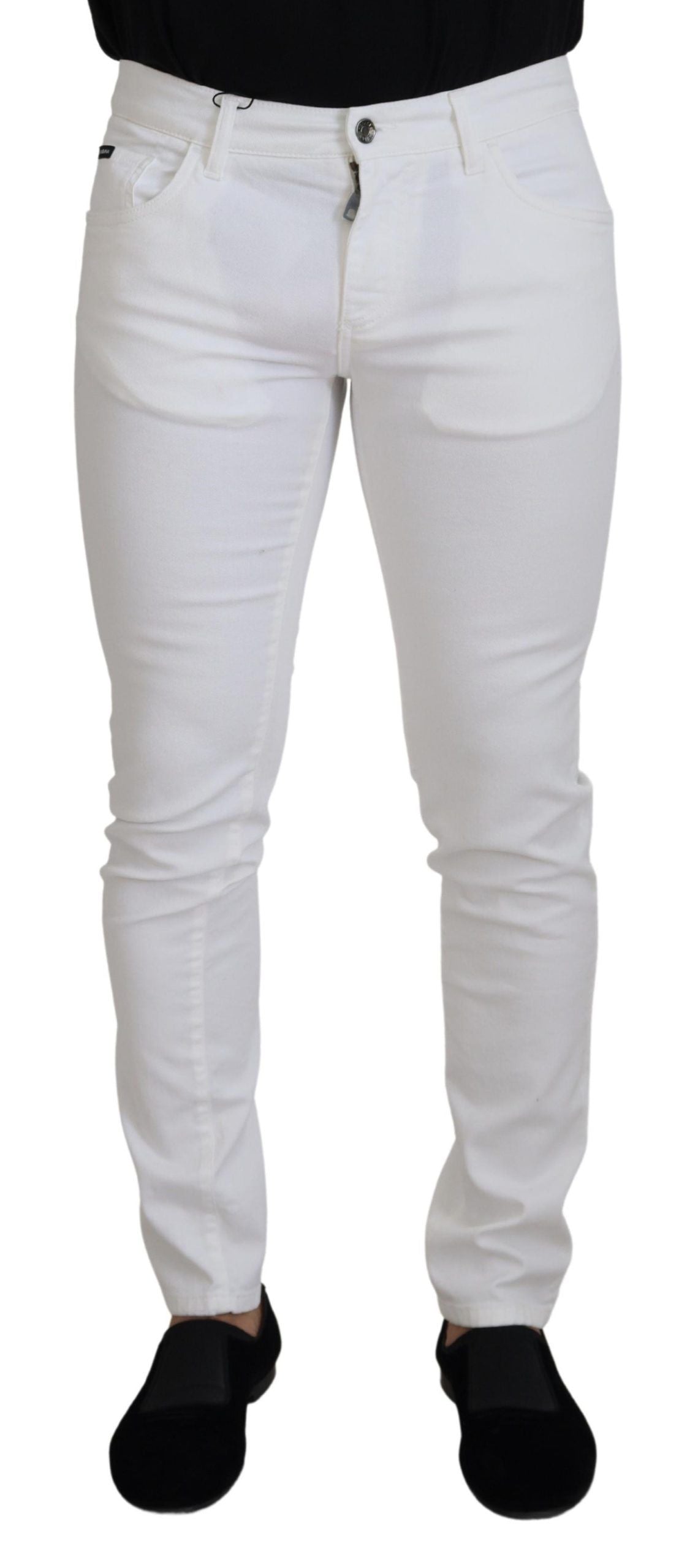 Jeans en denim de coton stretch slim skinny blancs Dolce & Gabbana