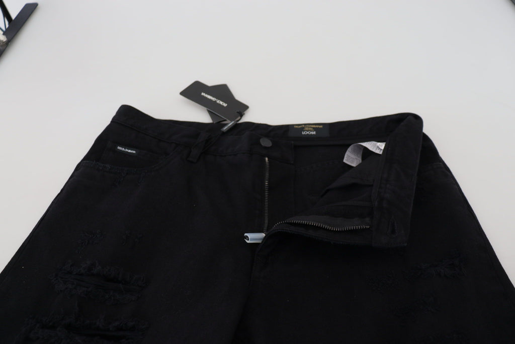 Jean ample en coton déchiré noir Dolce & Gabbana
