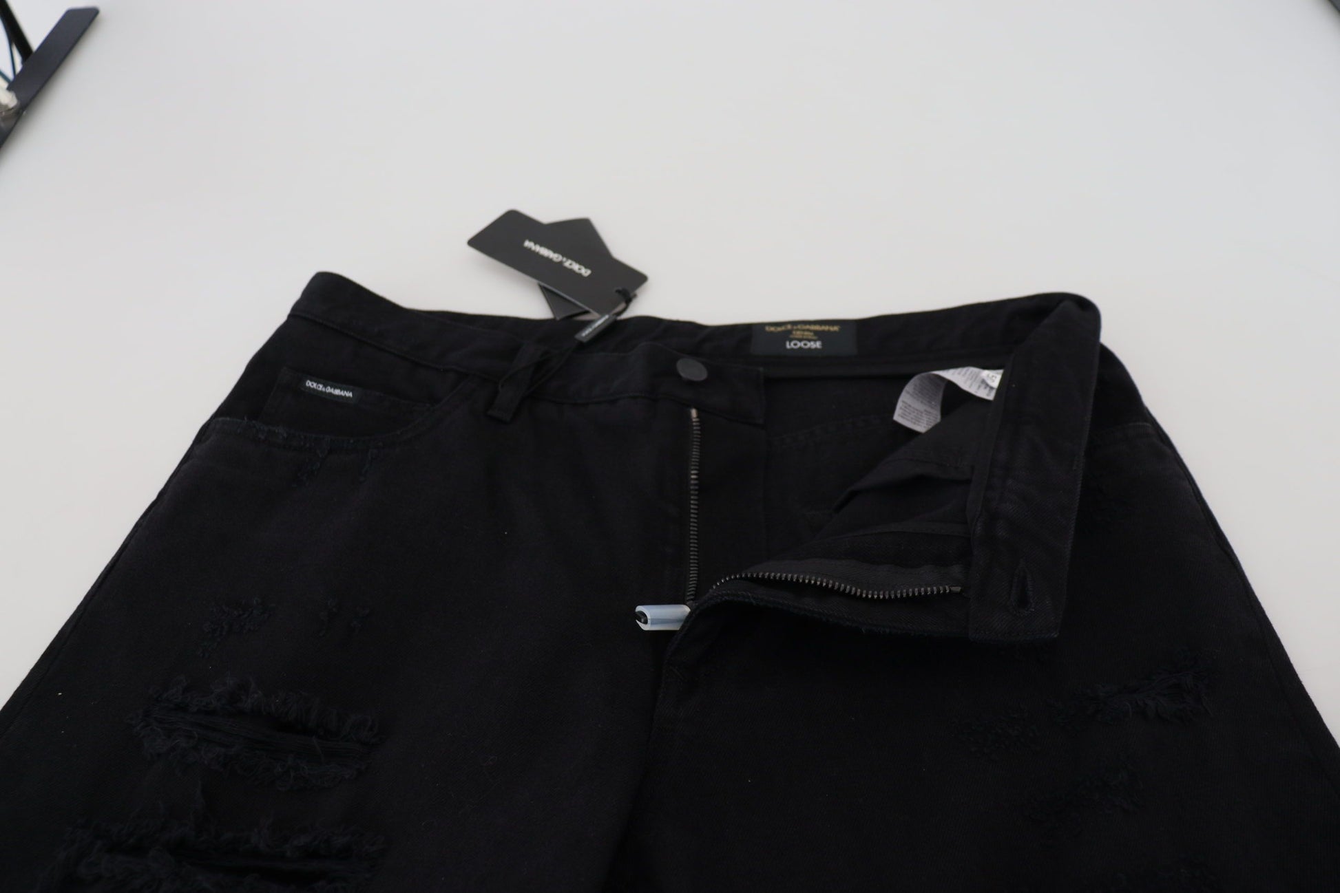 Jean ample en coton déchiré noir Dolce & Gabbana