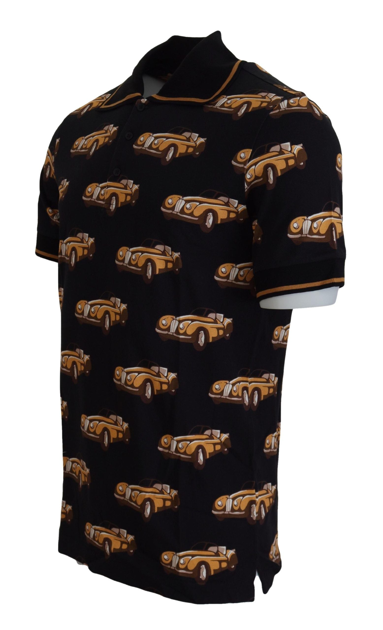 T-shirt polo Dolce & Gabbana noir à manches courtes et imprimé voiture