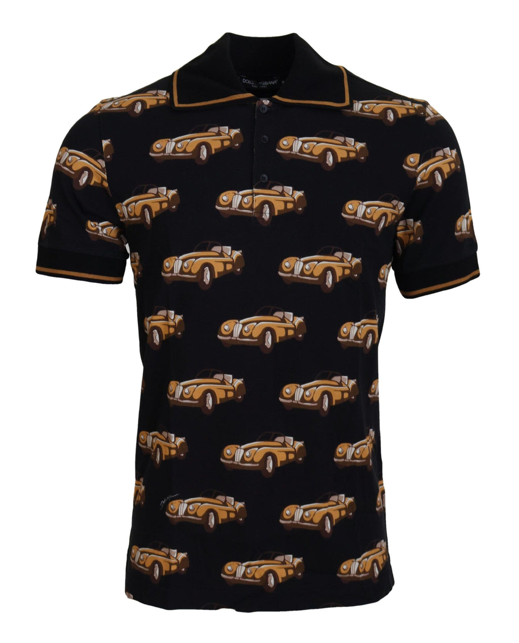 T-shirt polo Dolce & Gabbana noir à manches courtes et imprimé voiture