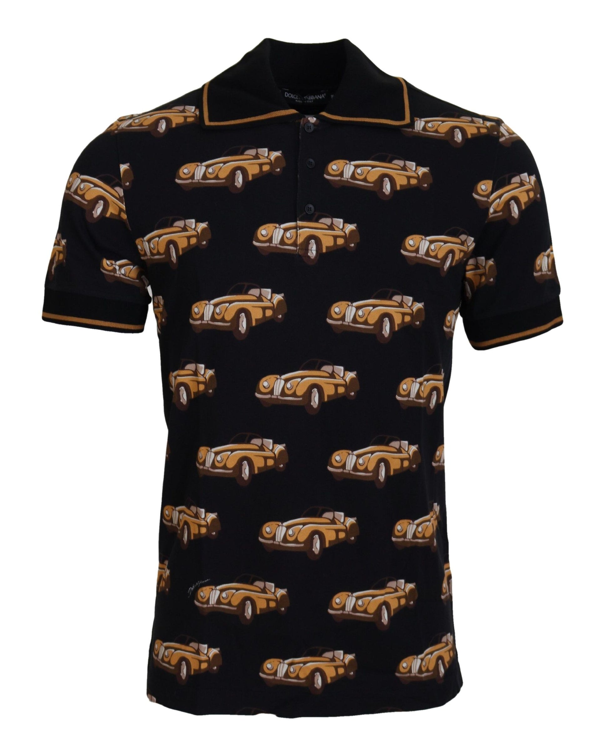 T-shirt polo Dolce & Gabbana noir à manches courtes et imprimé voiture