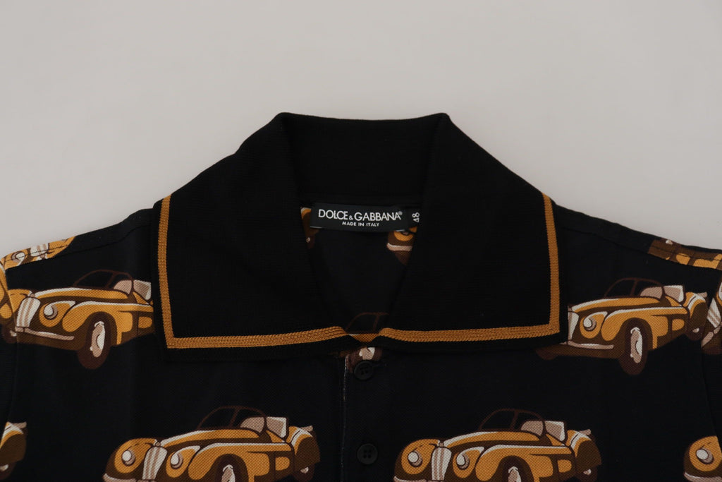 T-shirt polo Dolce & Gabbana noir à manches courtes et imprimé voiture