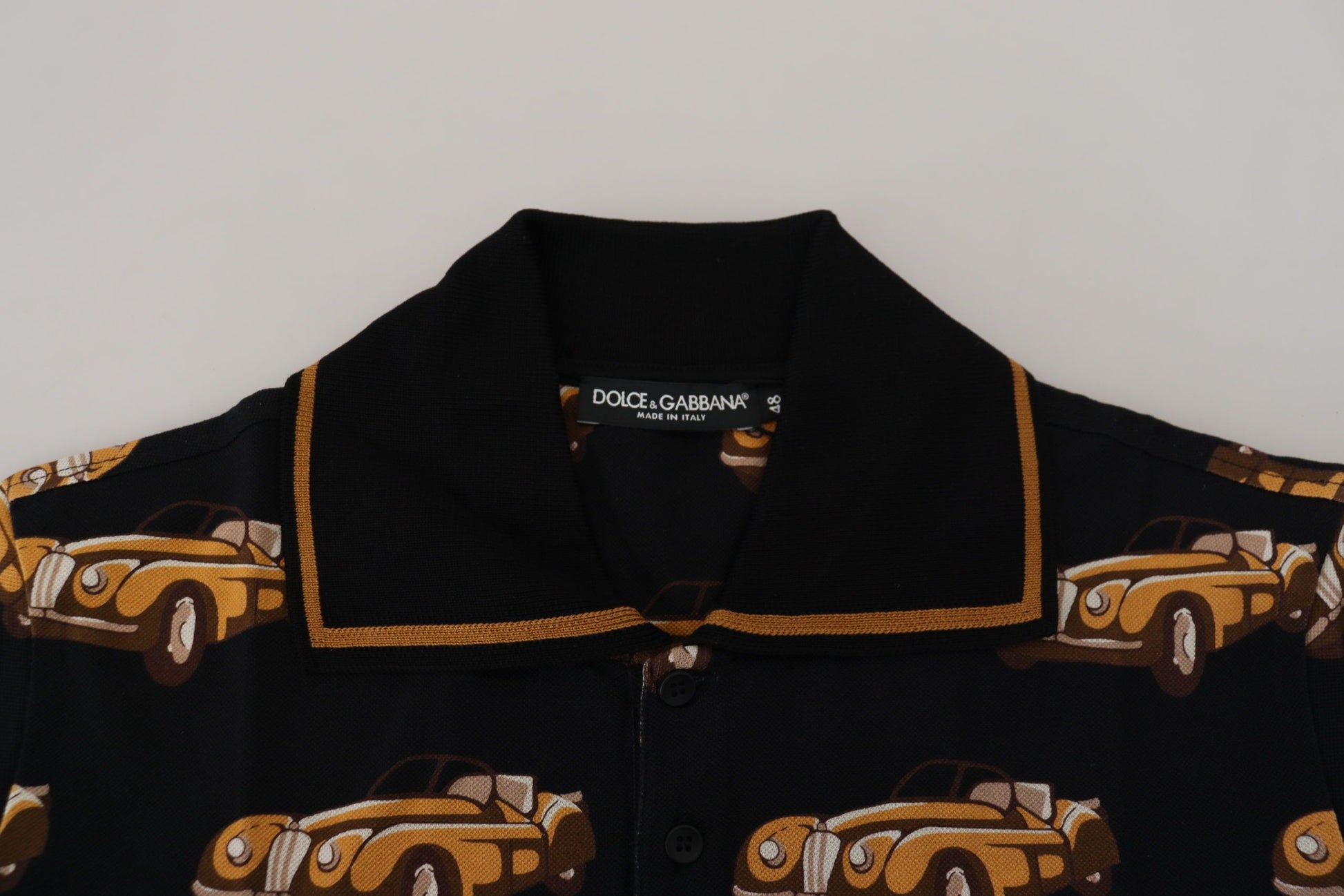 T-shirt polo Dolce & Gabbana noir à manches courtes et imprimé voiture