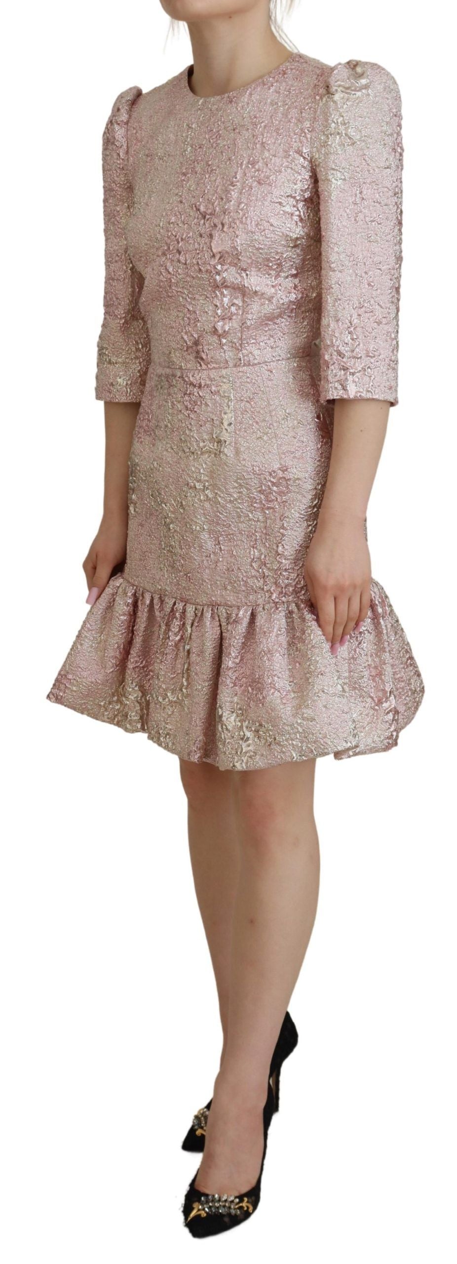 Robe midi fourreau Dolce & Gabbana rose en jacquard à manches 3/4