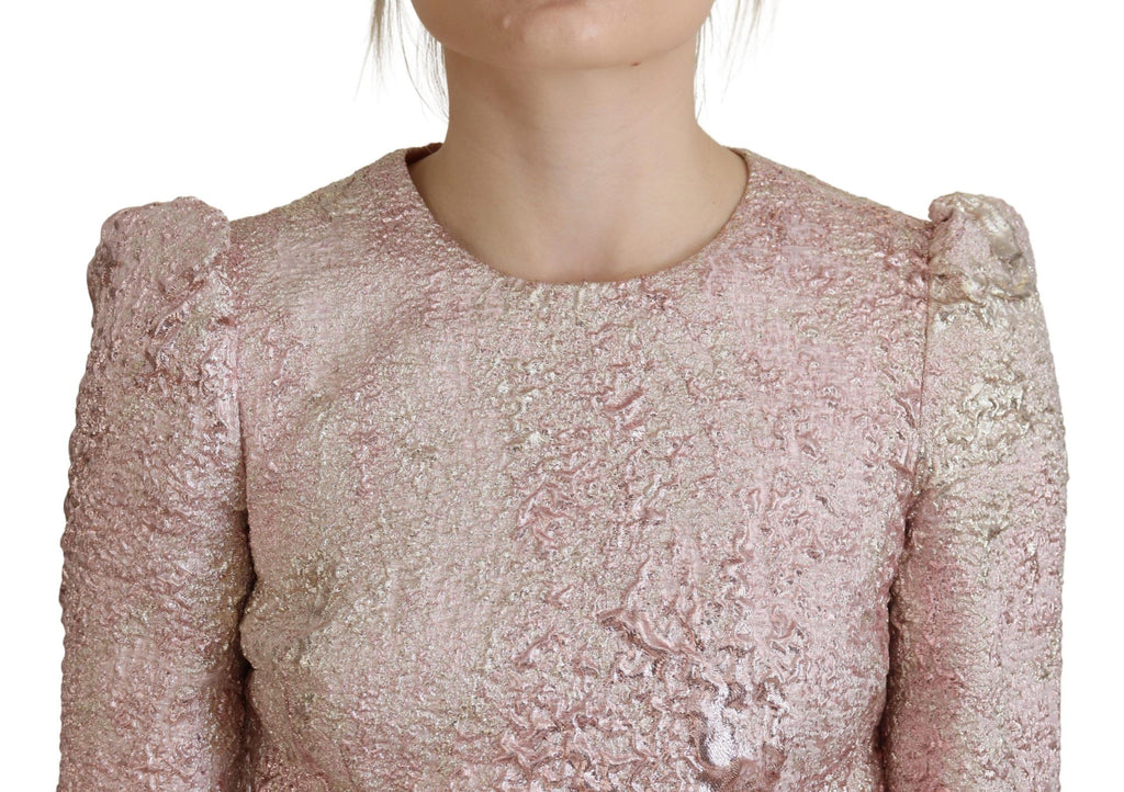 Robe midi fourreau Dolce & Gabbana rose en jacquard à manches 3/4