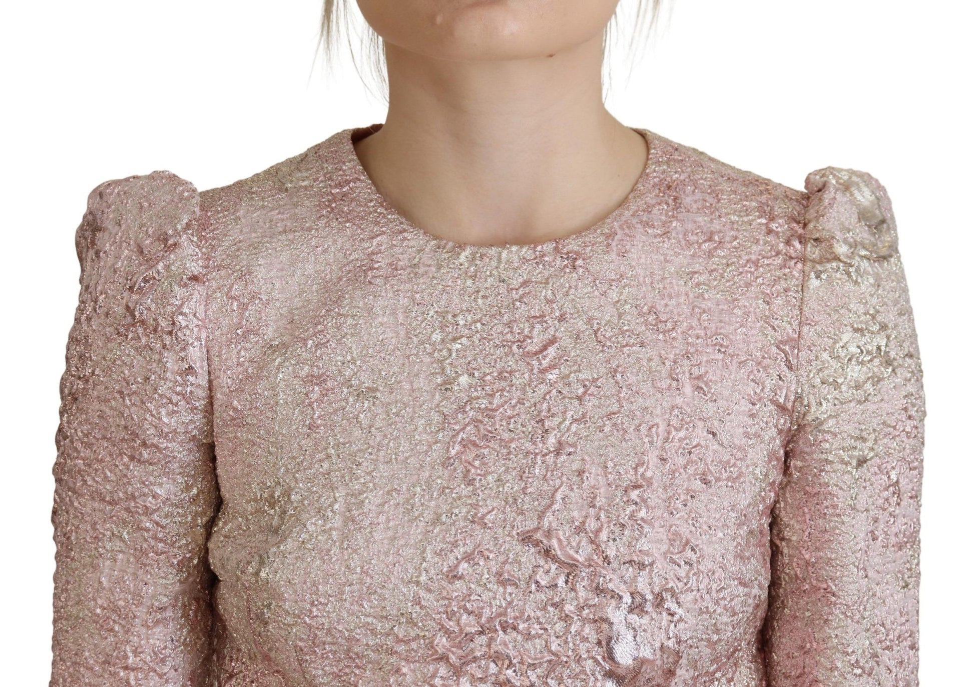 Robe midi fourreau Dolce & Gabbana rose en jacquard à manches 3/4