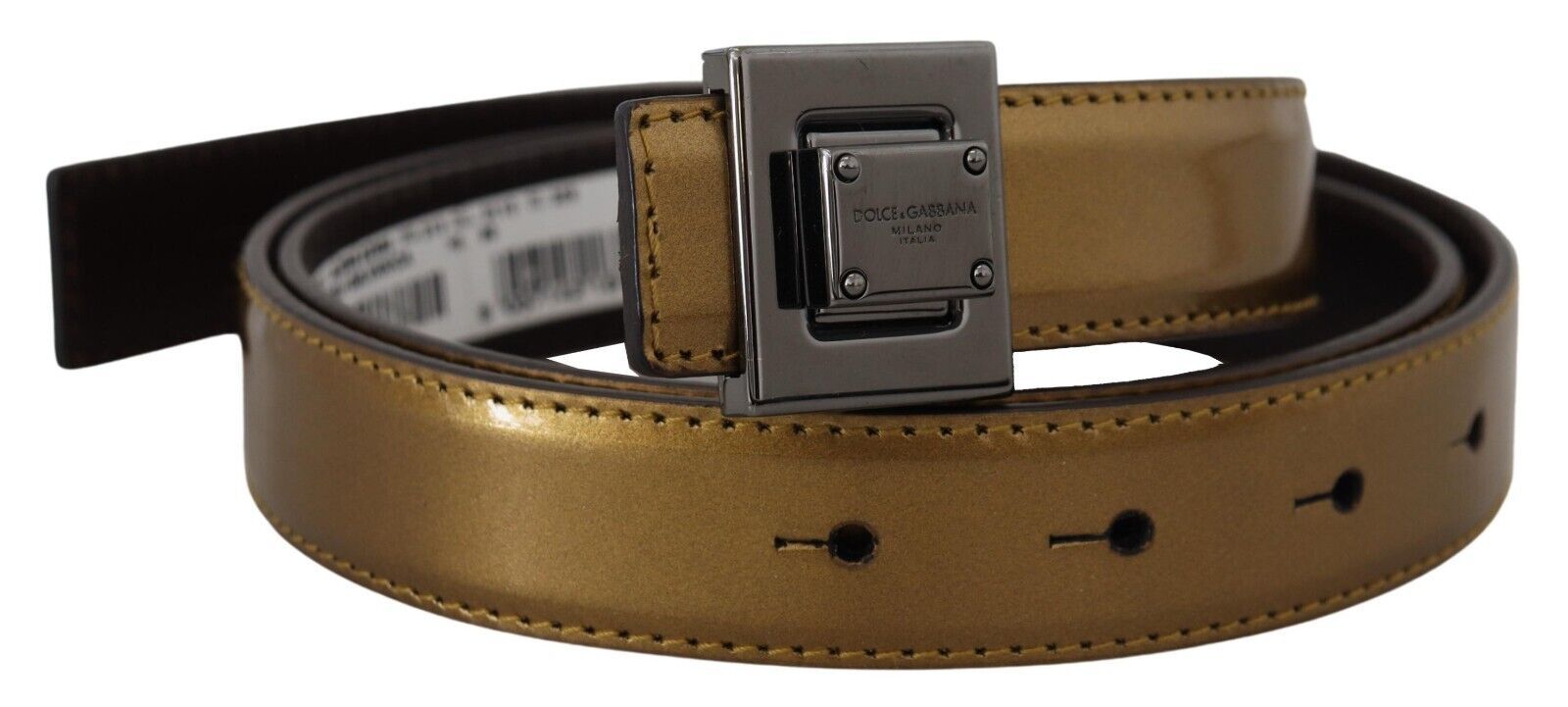 Ceinture Dolce & Gabbana en cuir doré avec boucle carrée en métal argenté