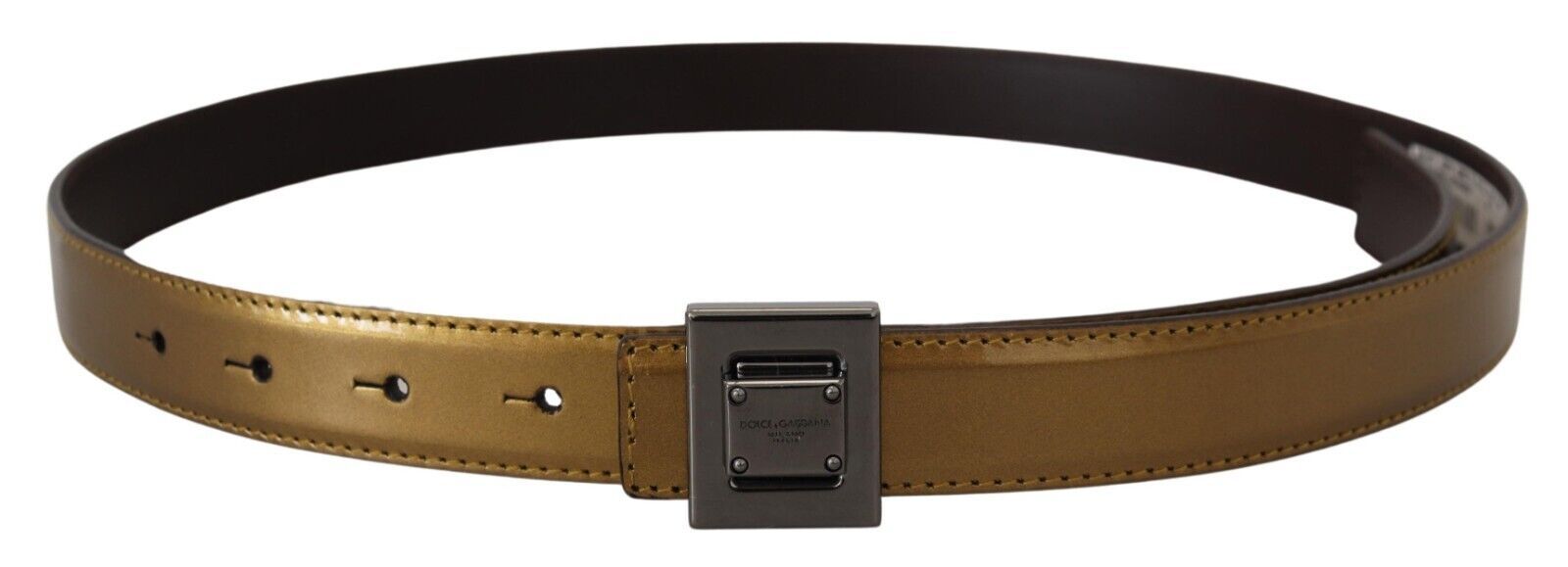 Ceinture Dolce & Gabbana en cuir doré avec boucle carrée en métal argenté
