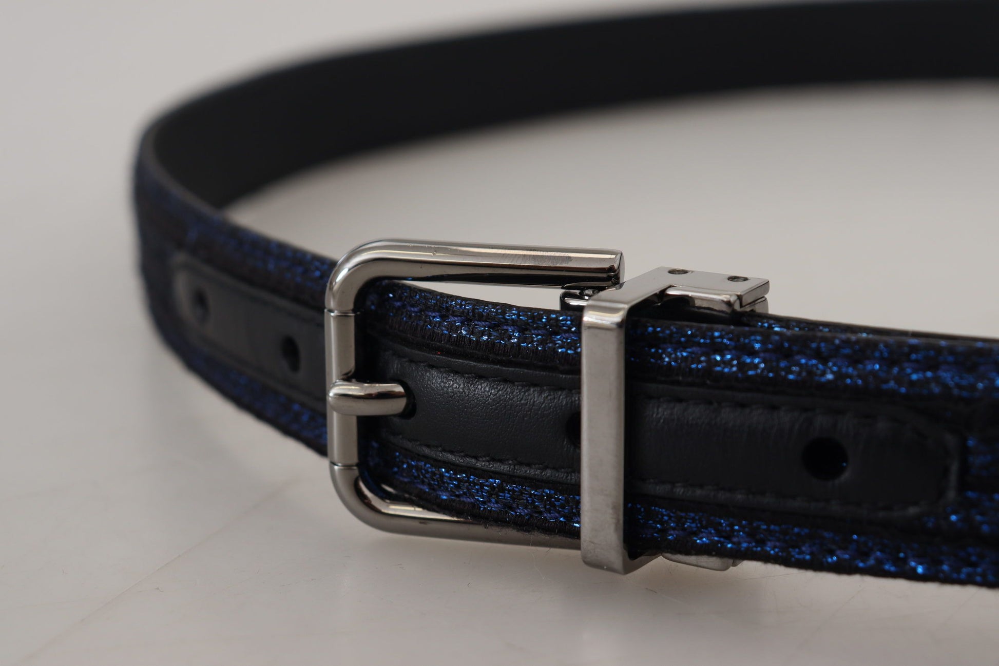 Dolce & Gabbana Blue Jacquard Stripe Silver Buckle Belt