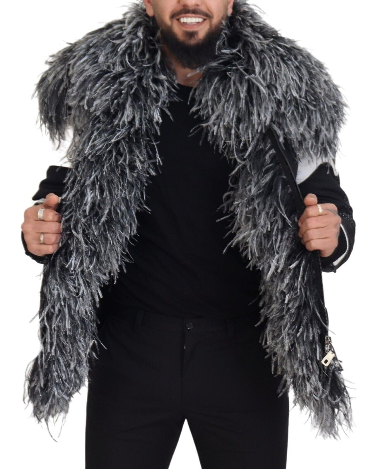 Veste Dolce & Gabbana en fourrure de mouton noire et blanche, entièrement zippée