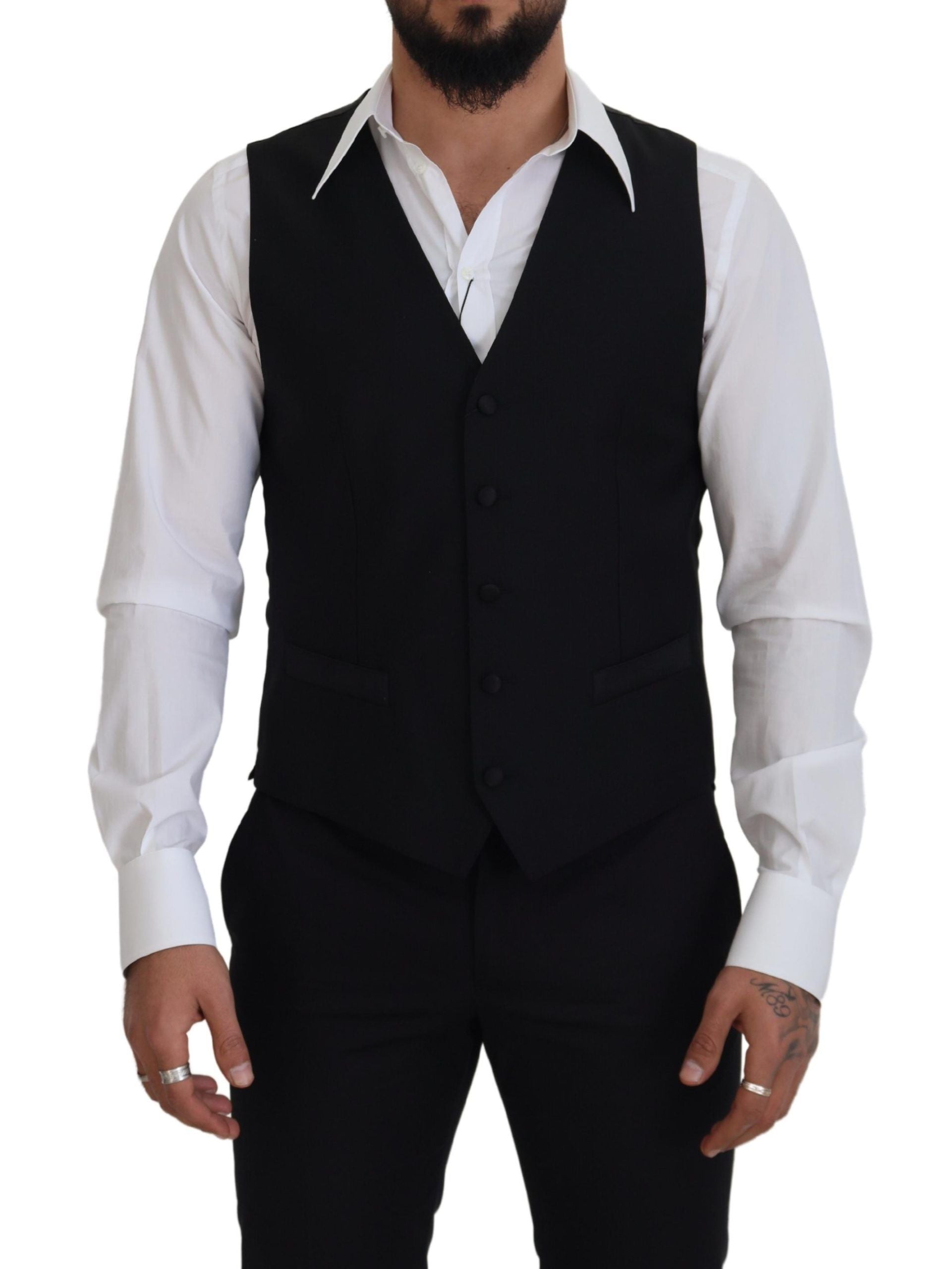 Dolce & Gabbana Gilet Noir en Laine Vierge Gilet de Costume Habillé