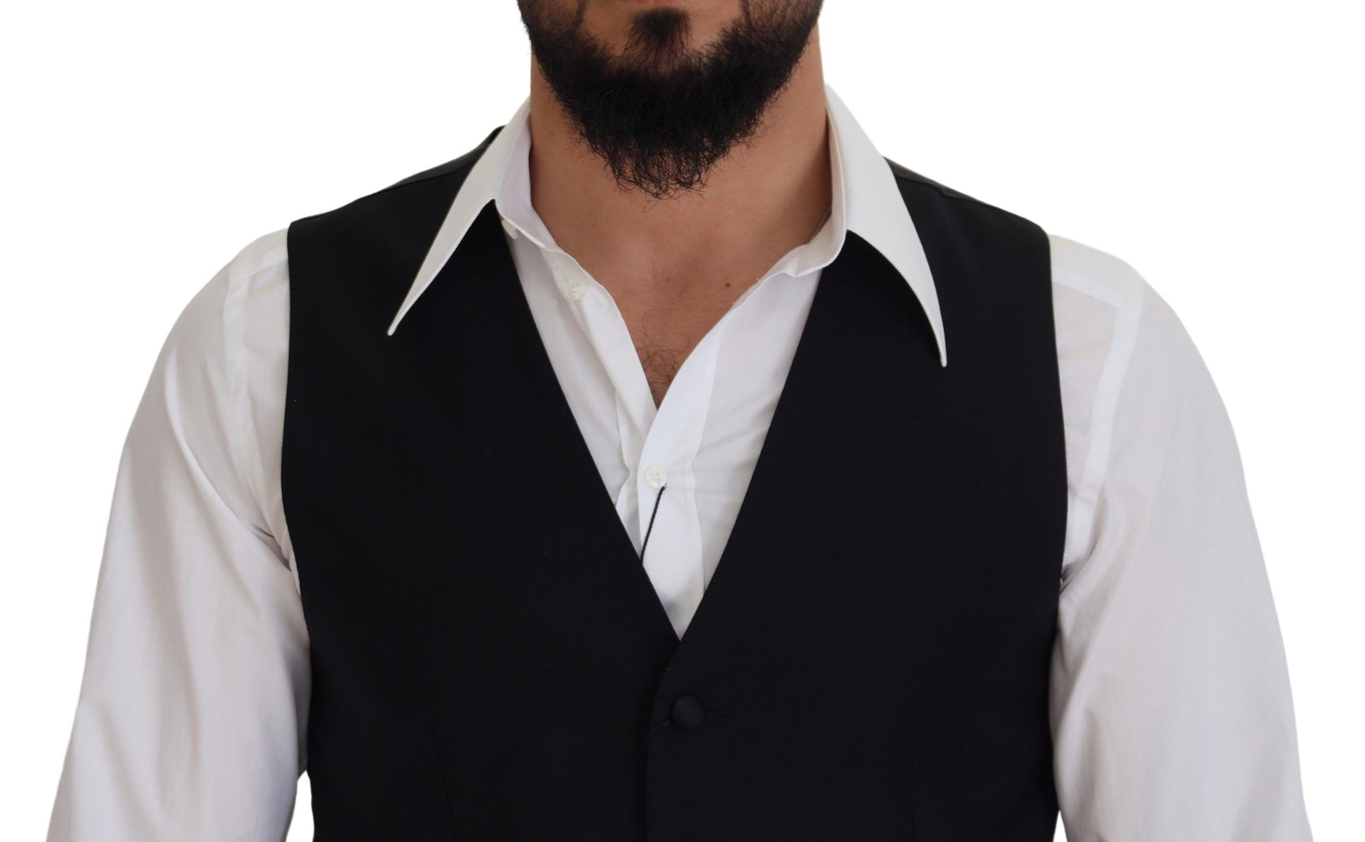 Dolce & Gabbana Gilet Noir en Laine Vierge Gilet de Costume Habillé