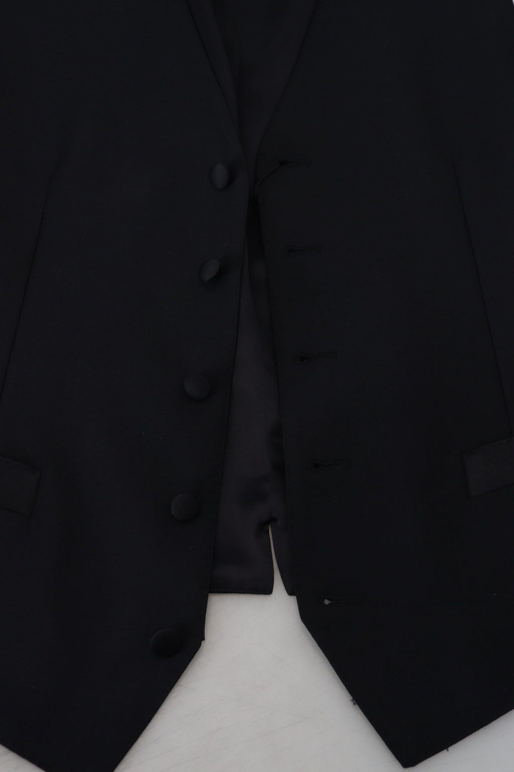 Dolce & Gabbana Gilet Noir en Laine Vierge Gilet de Costume Habillé