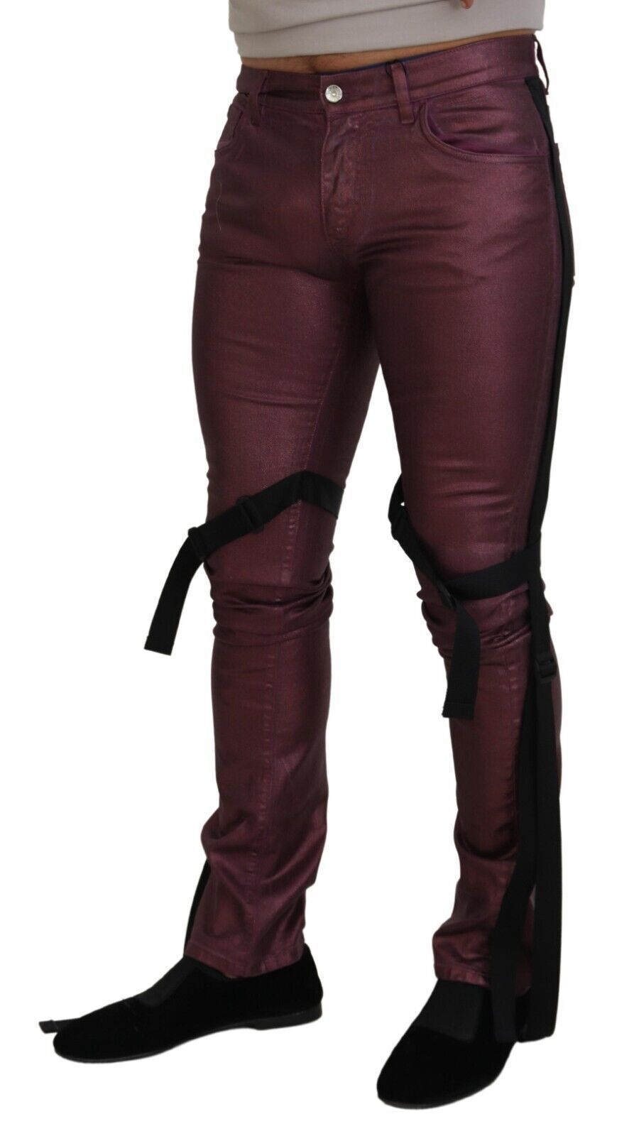 Jean en denim à harnais décontracté en coton magenta Dolce & Gabbana pour homme