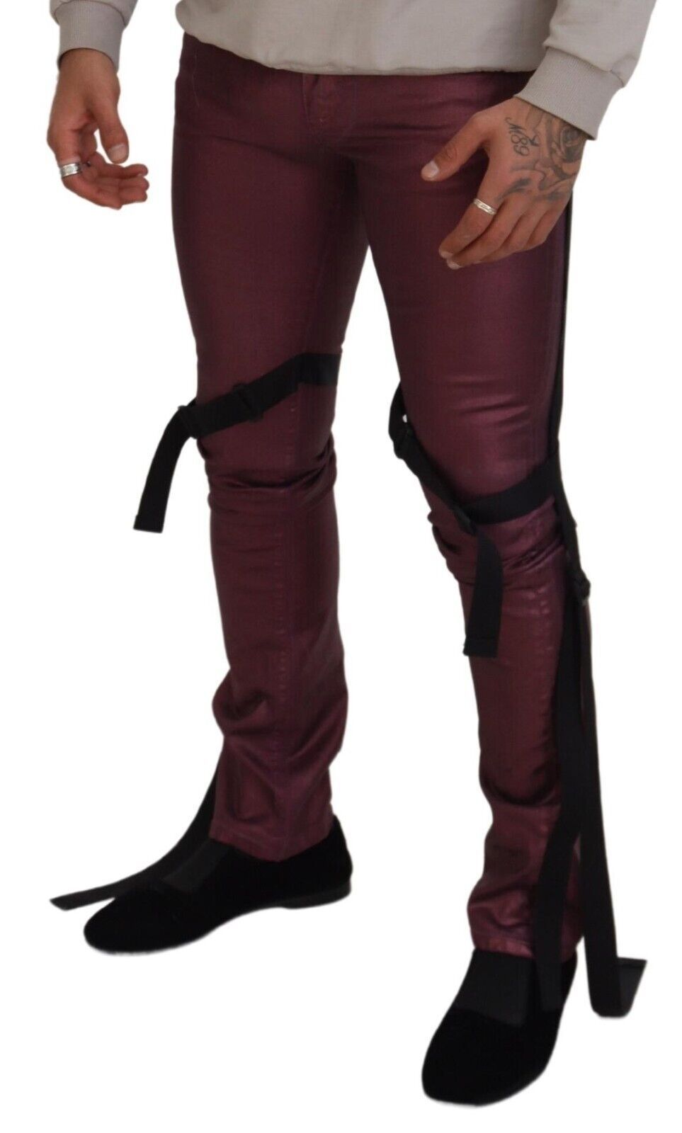 Jean en denim à harnais décontracté en coton magenta Dolce & Gabbana pour homme