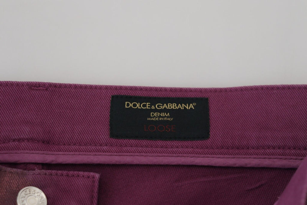 Jean en denim à harnais décontracté en coton magenta Dolce & Gabbana pour homme