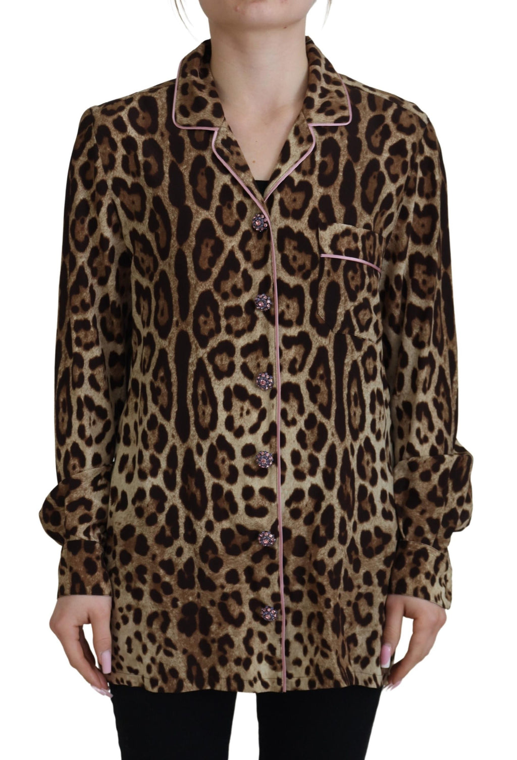 Chemisier à manches longues Dolce & Gabbana imprimé léopard marron