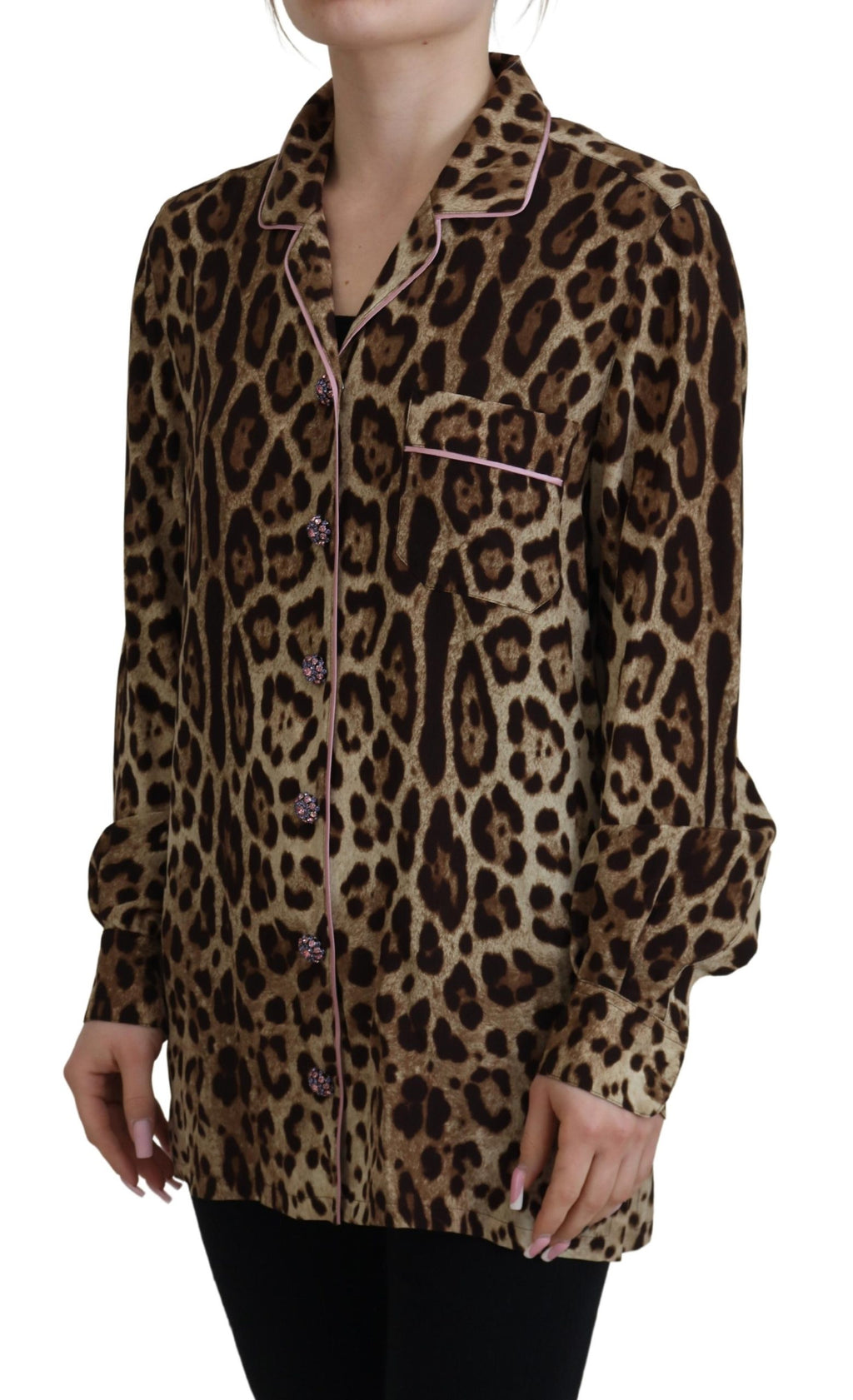 Chemisier à manches longues Dolce & Gabbana imprimé léopard marron