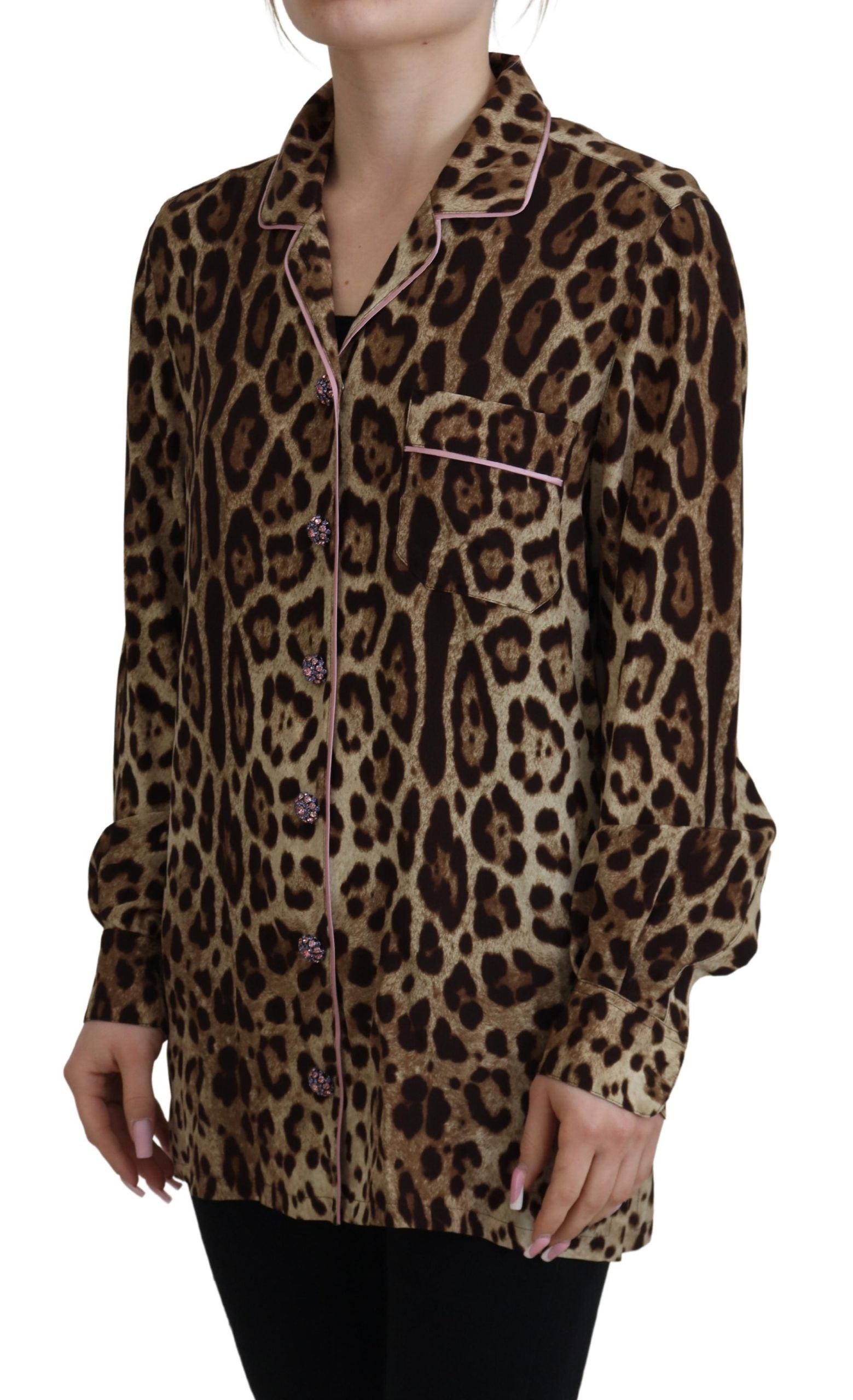 Chemisier à manches longues Dolce & Gabbana imprimé léopard marron
