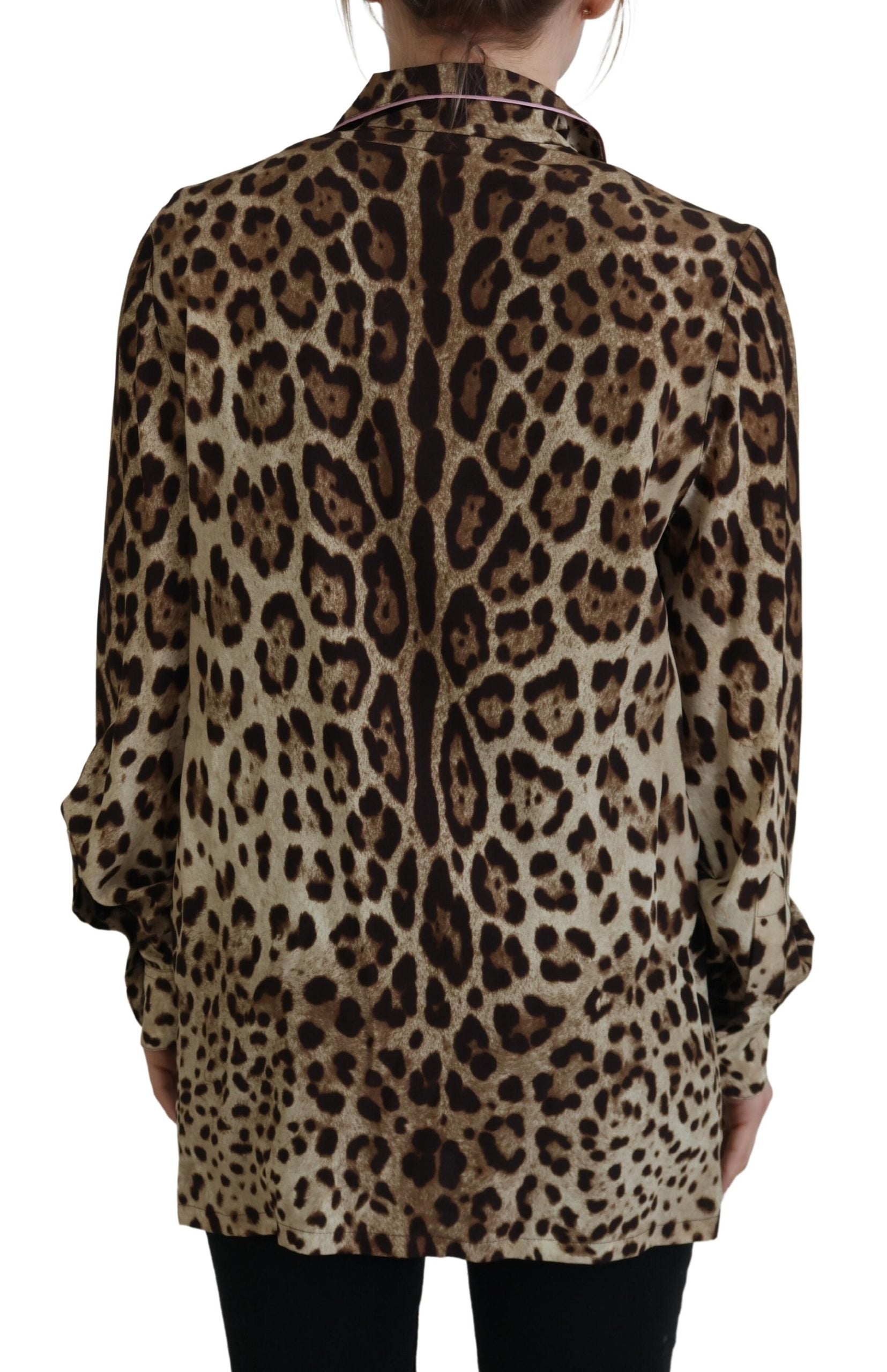 Chemisier à manches longues Dolce & Gabbana imprimé léopard marron