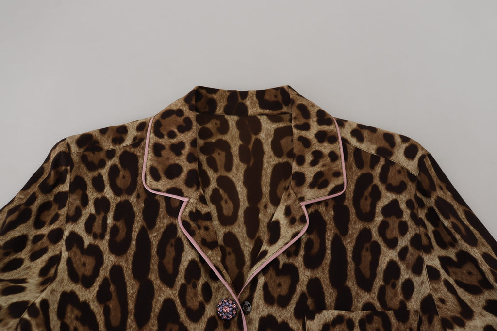 Chemisier à manches longues Dolce & Gabbana imprimé léopard marron