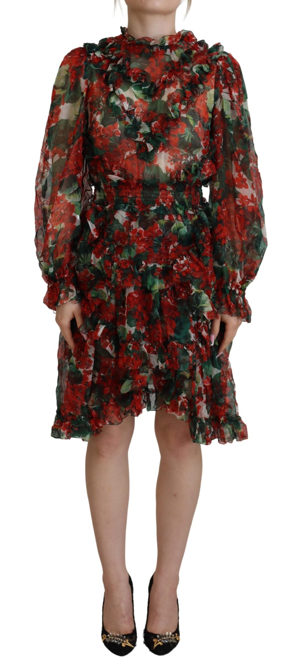 Robe Dolce & Gabbana genou longueur coupe évasée motif géranium multicolore